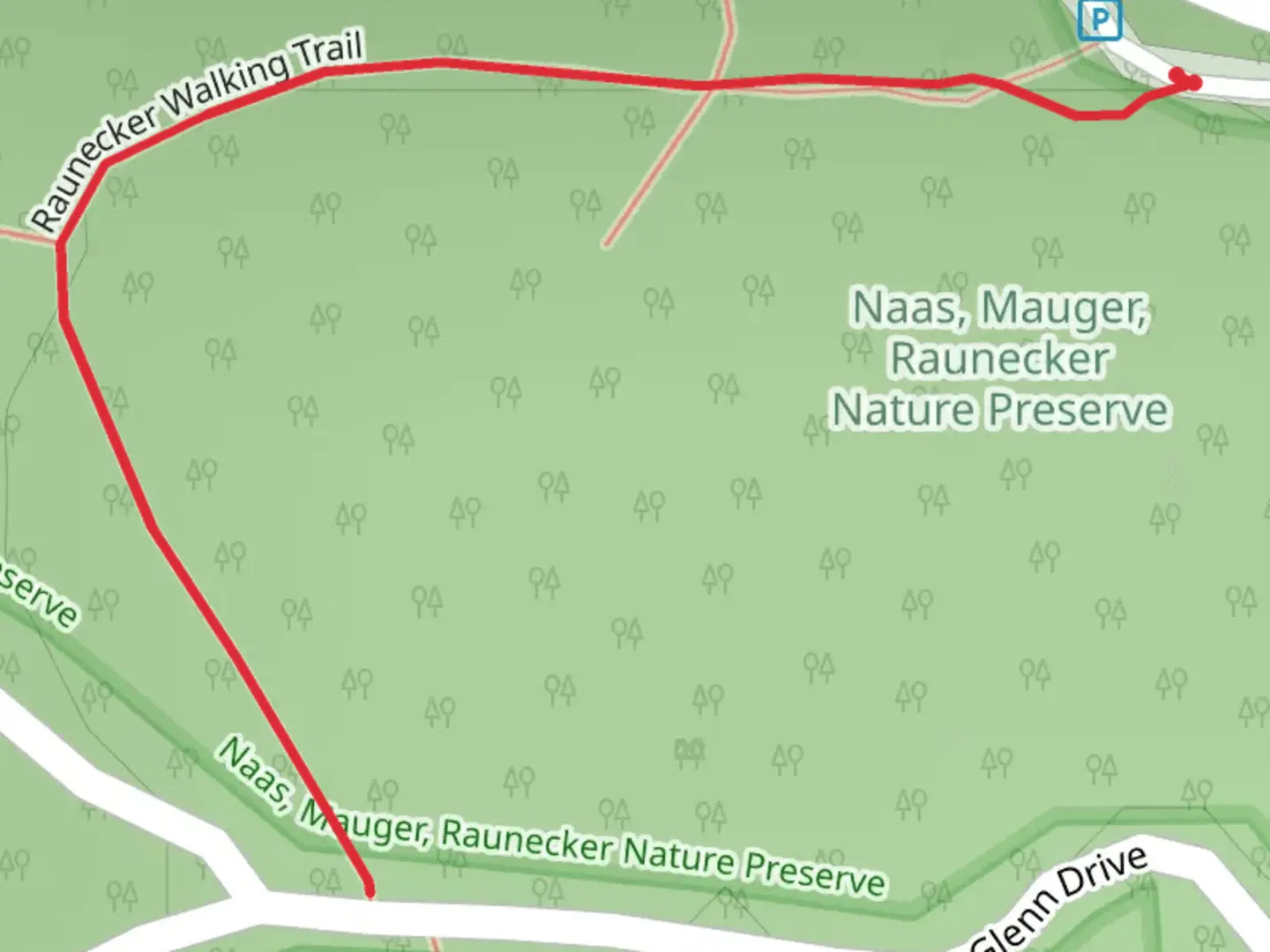 An image depicting the trail Raunecker Walking Trail and its surrounding area.