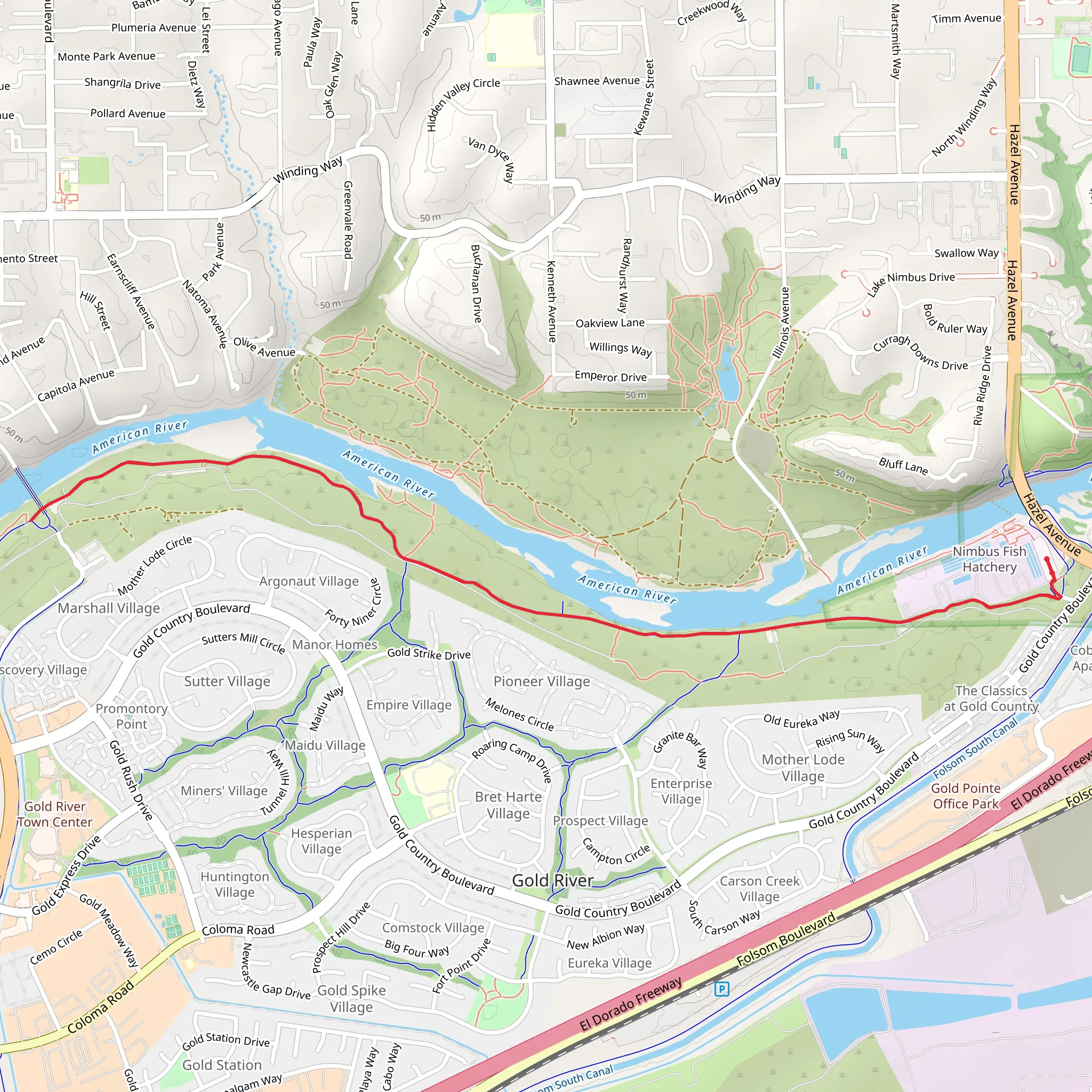 American River Trail - Short mobile static map