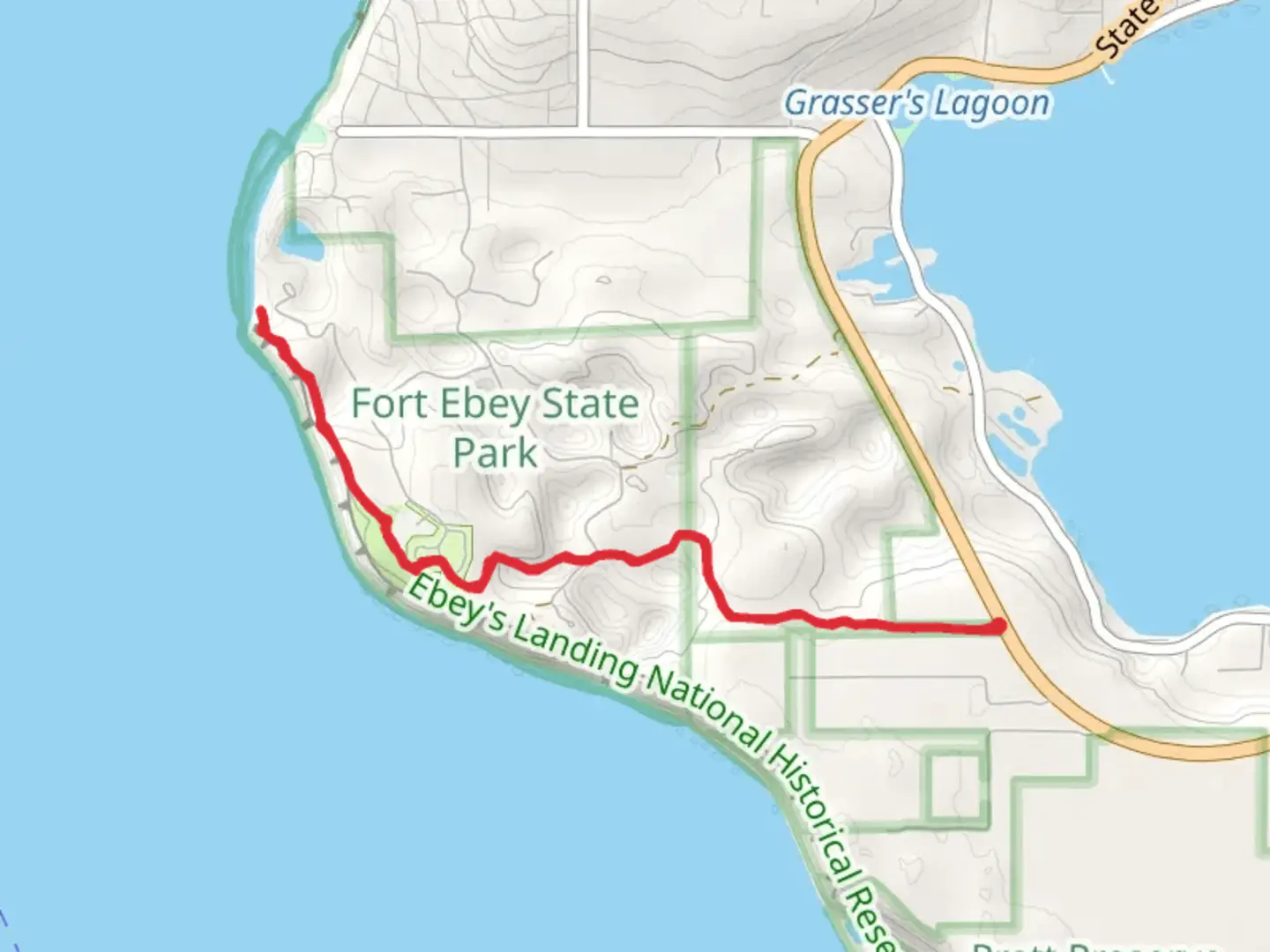 An image depicting the trail Kettles Trail and Fort Ebey State Park and its surrounding area.