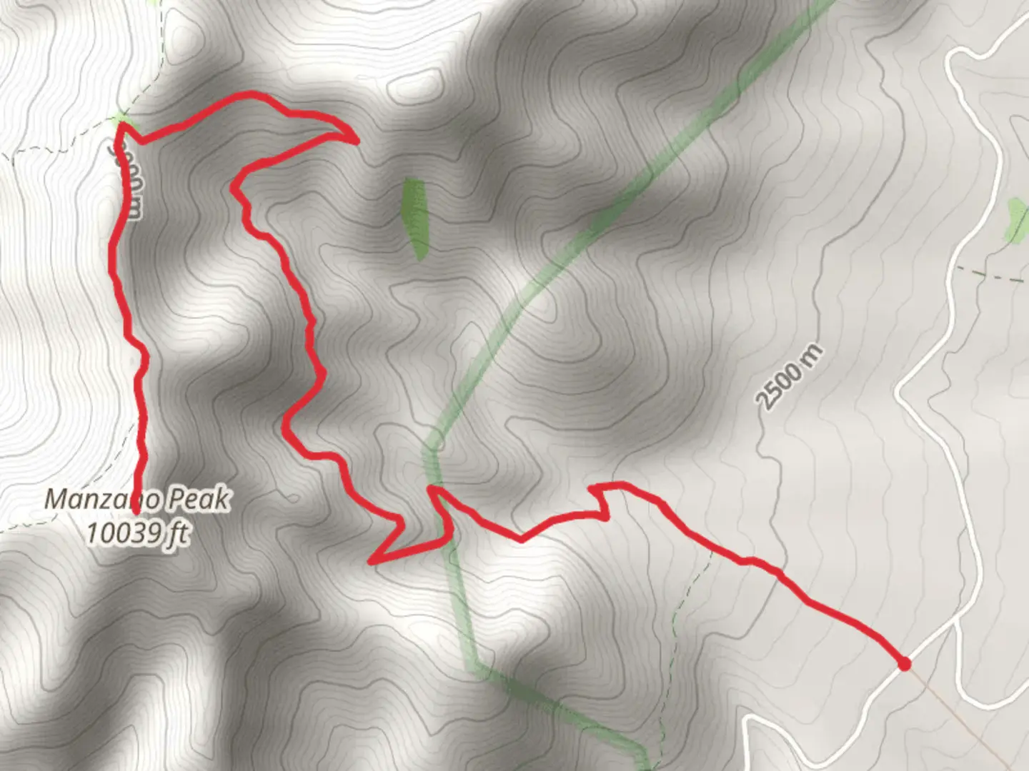 An image depicting the trail Manzano Peak via Kayser Mill Trail and its surrounding area.