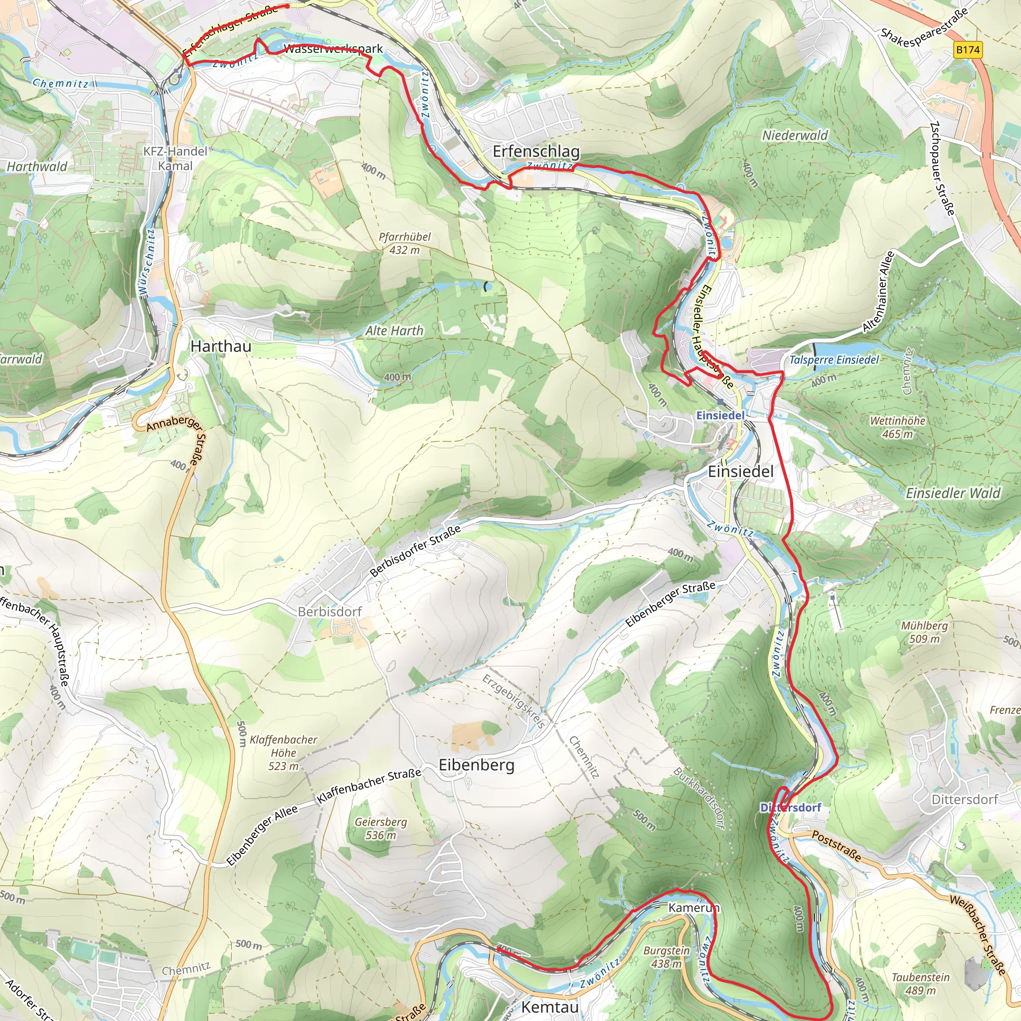 Chemnitz Reichenhain to Kemtau Walk mobile static map