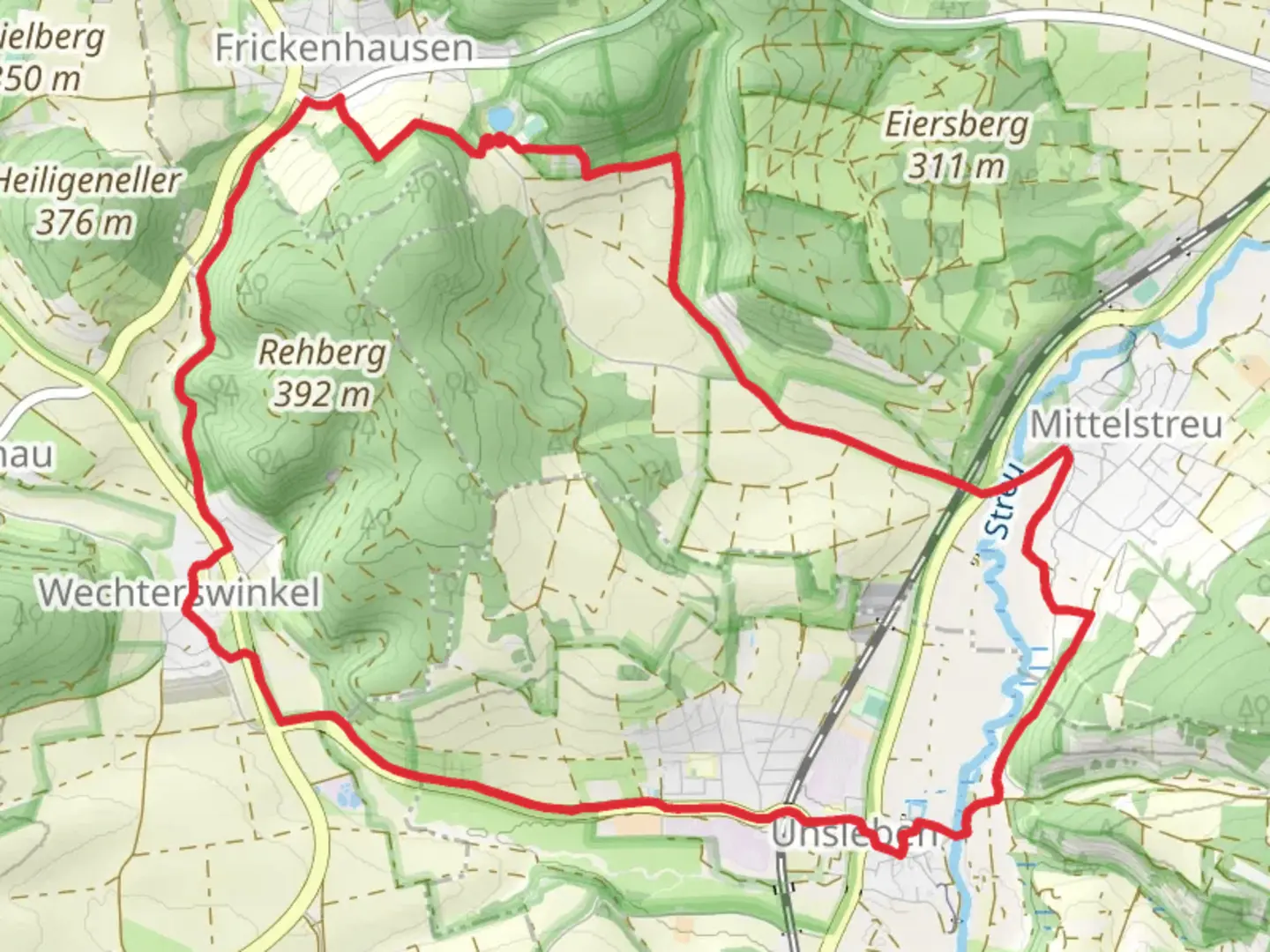 An image depicting the trail Via Romea and Klosterweg and its surrounding area.