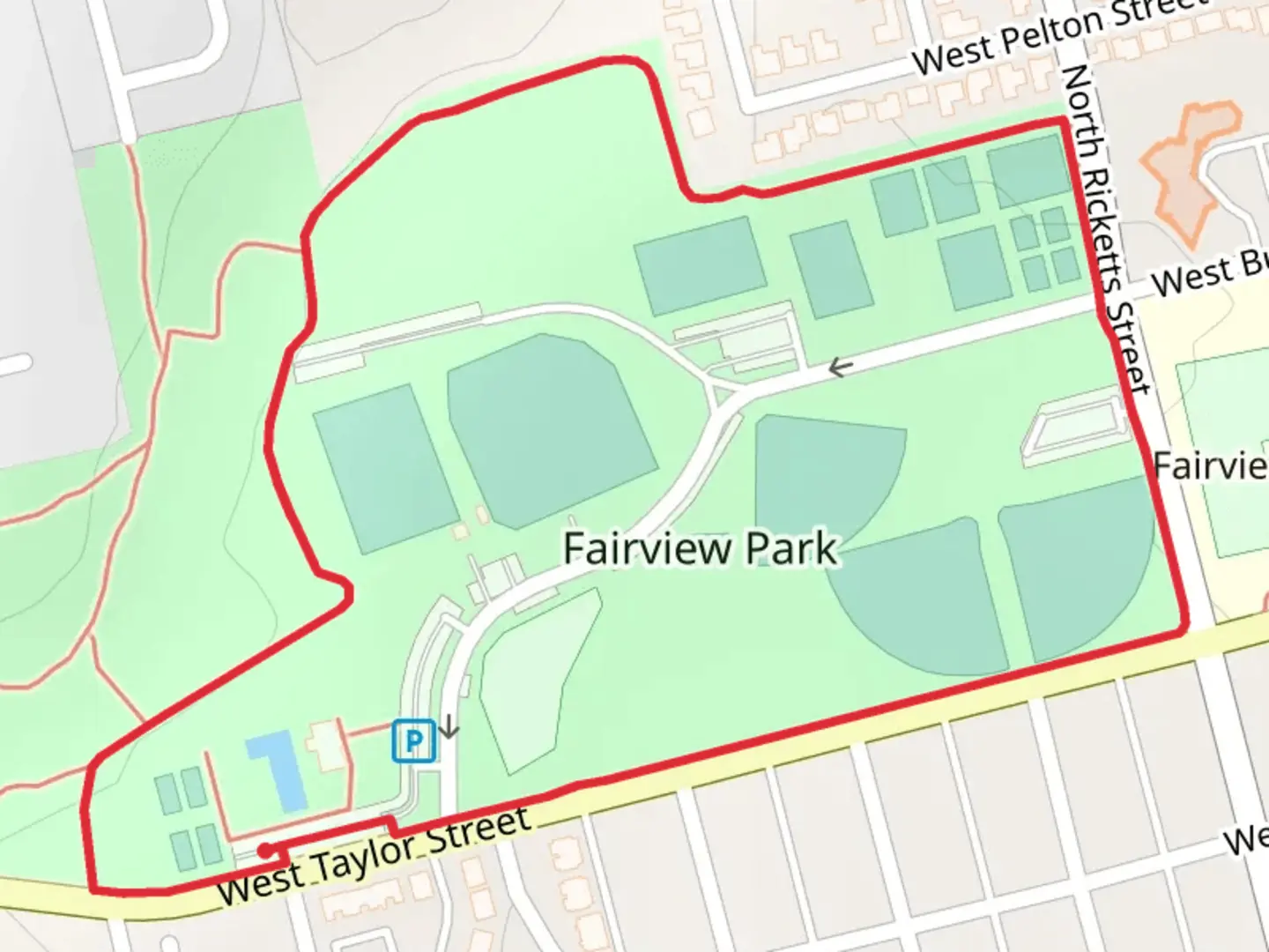 An image depicting the trail Fairview Park Loop and its surrounding area.