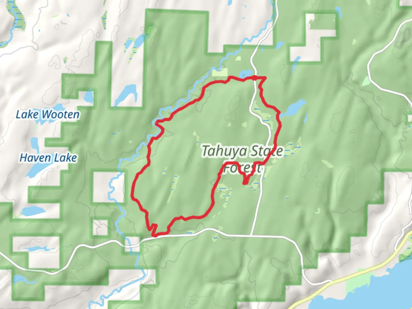 An image depicting the trail Tahuya River Loop Trail - Oak Patch Lake and its surrounding area.