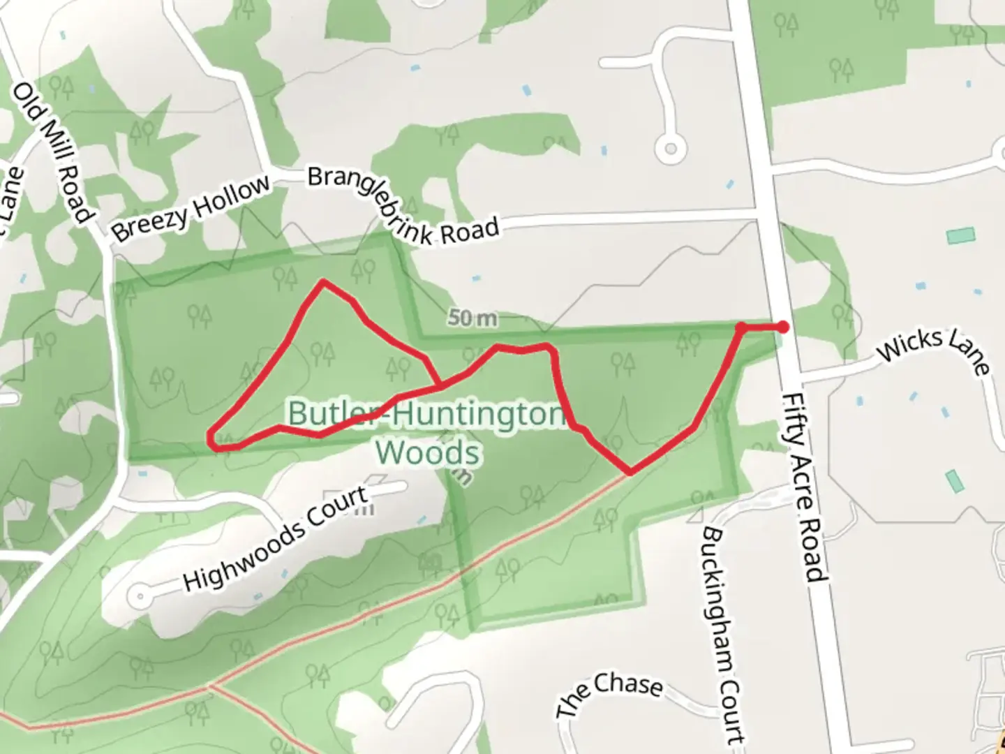 An image depicting the trail Fifty Acre Road Saint James Loop and its surrounding area.