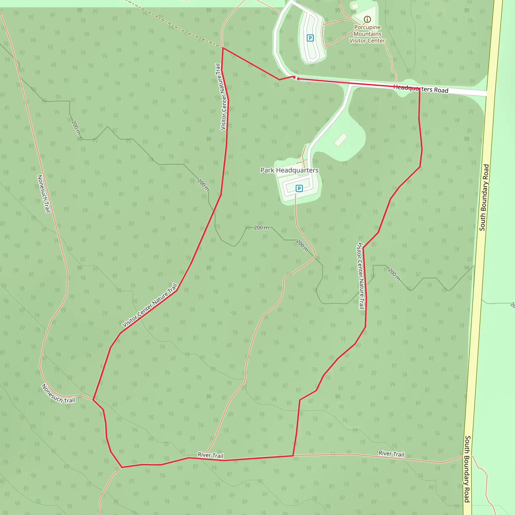 Porcupine Mountains Visitor Center Loop - South mobile static map