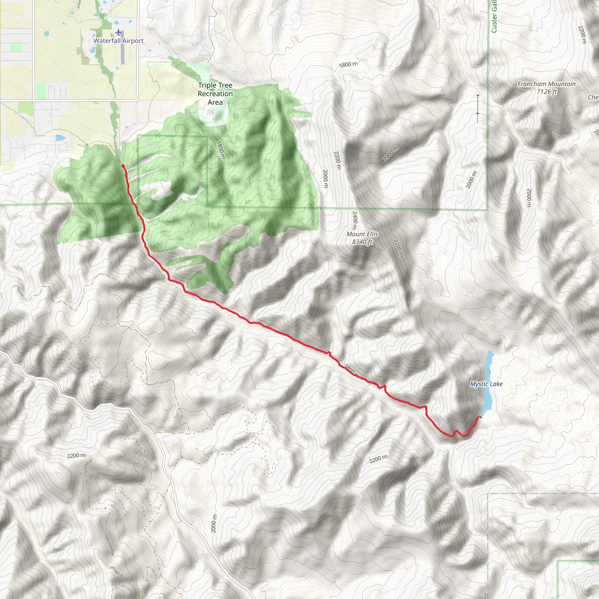 Mystic Lake via Bozeman Creek Trail mobile static map