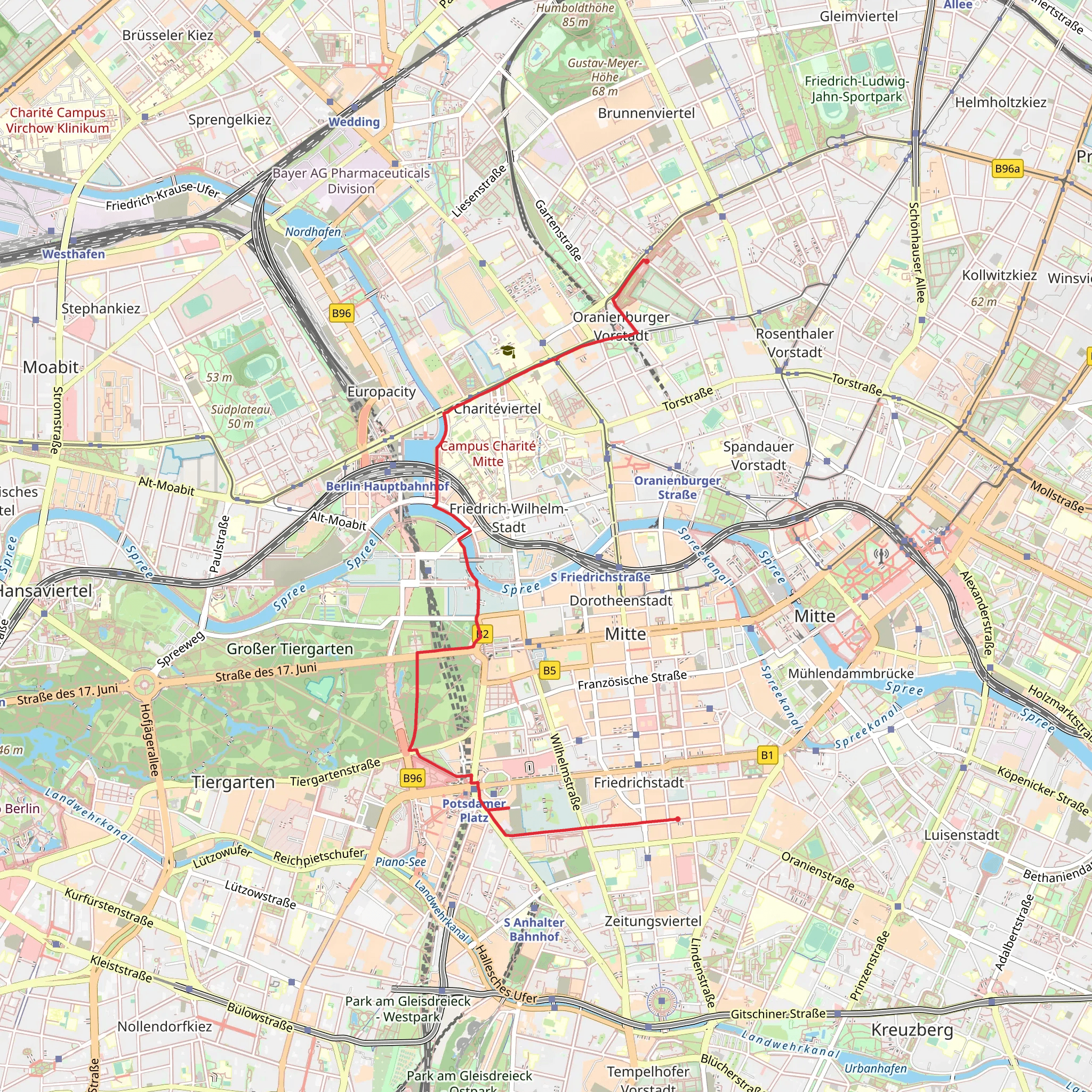Berlin Wall Memorial to Checkpoint Charlie Walk mobile static map