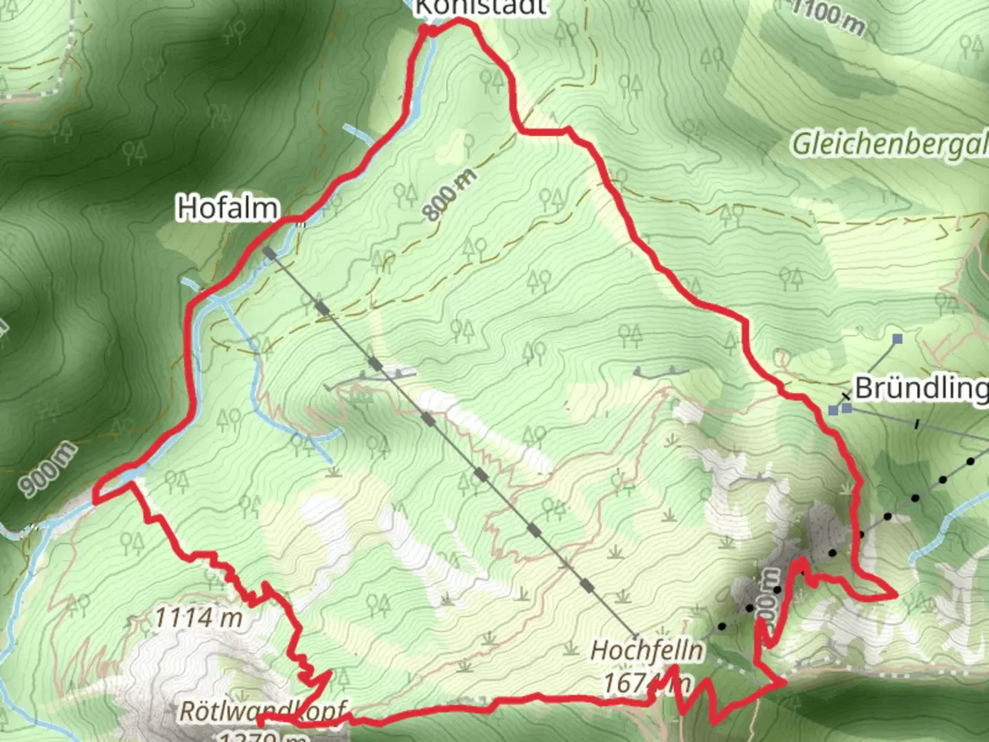 An image depicting the trail Rötlwandkopf and Hochfelln via Hochfelln von Kohlstatt and its surrounding area.