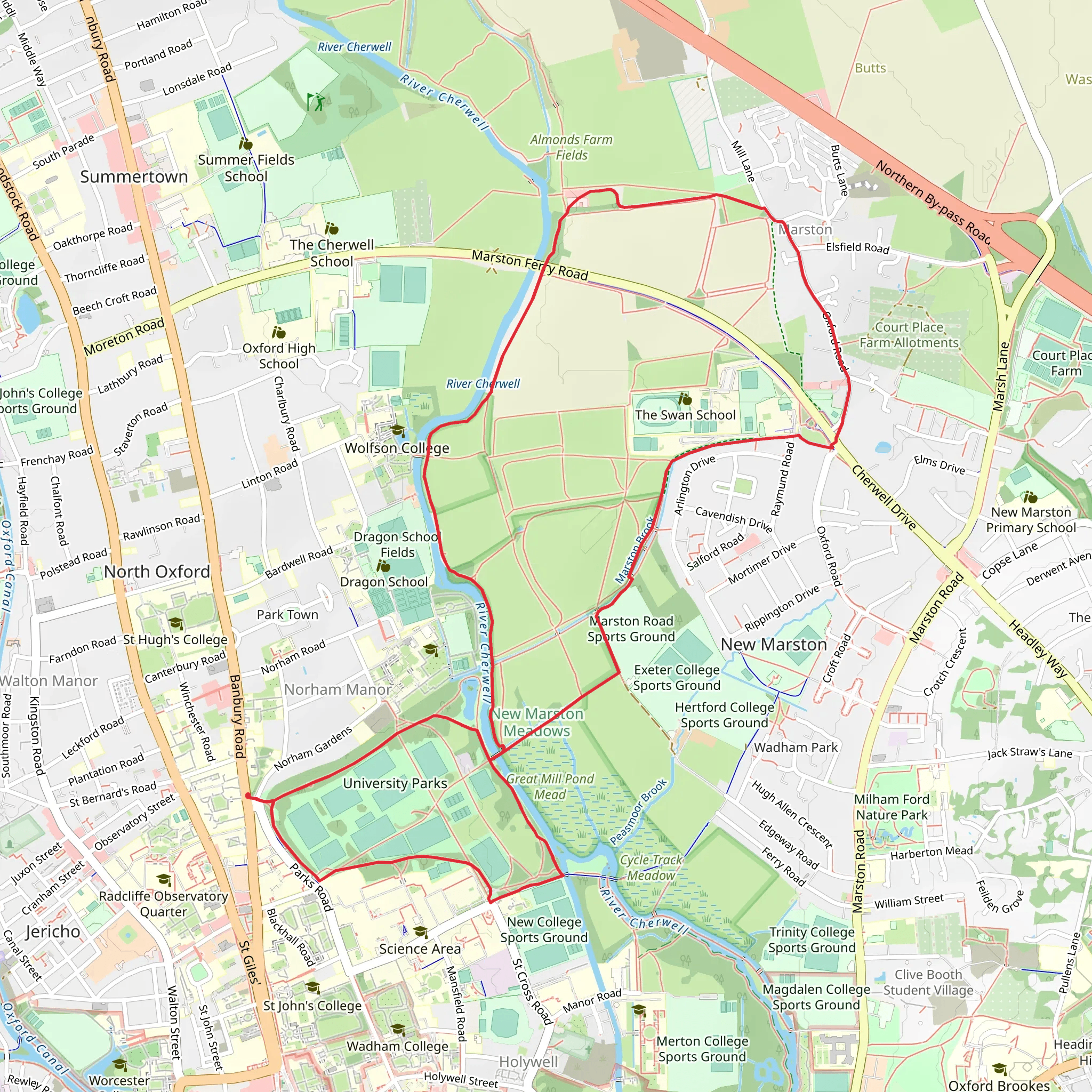 University Parks and Old Marston Country Park Loop mobile static map