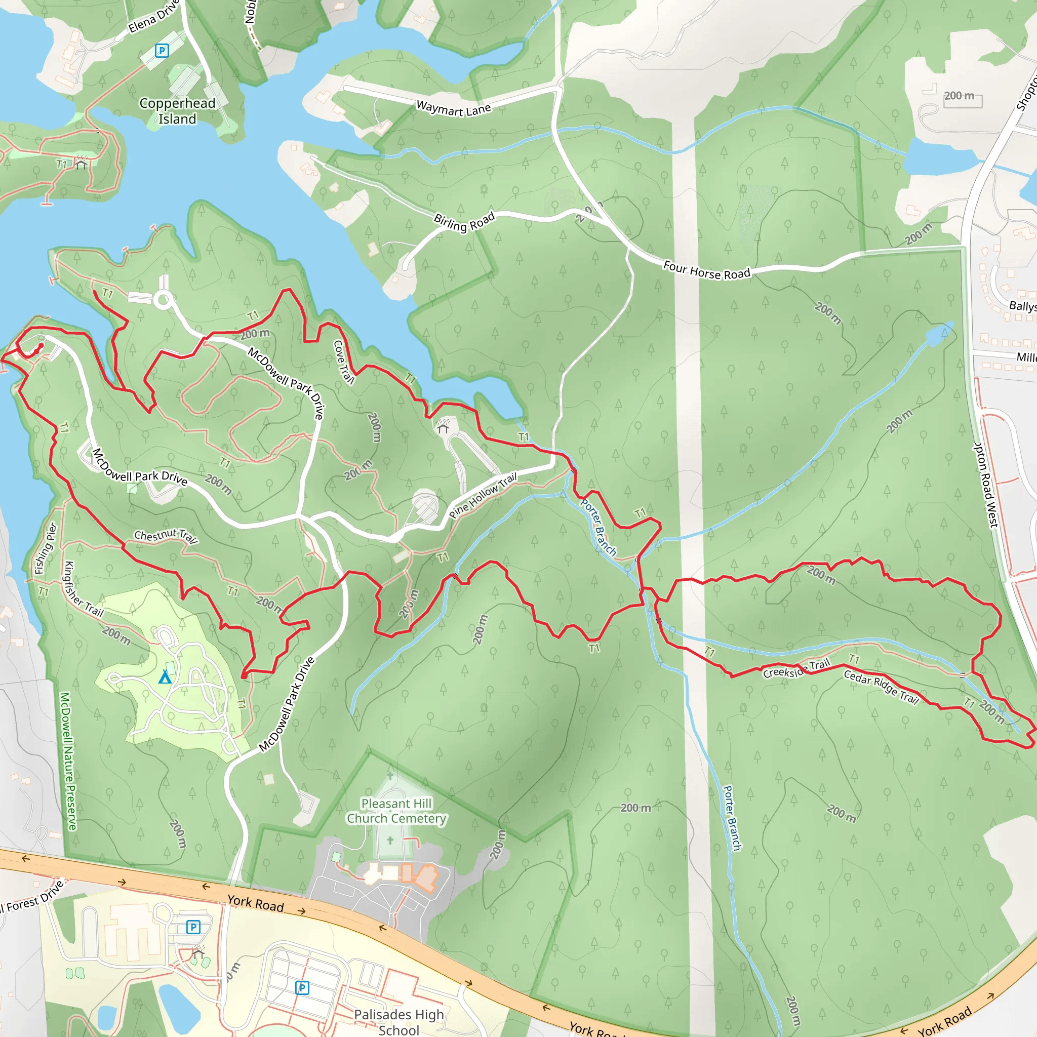 Kingfisher - Cove - Creekside - Pine Hollow Loop Trail mobile static map