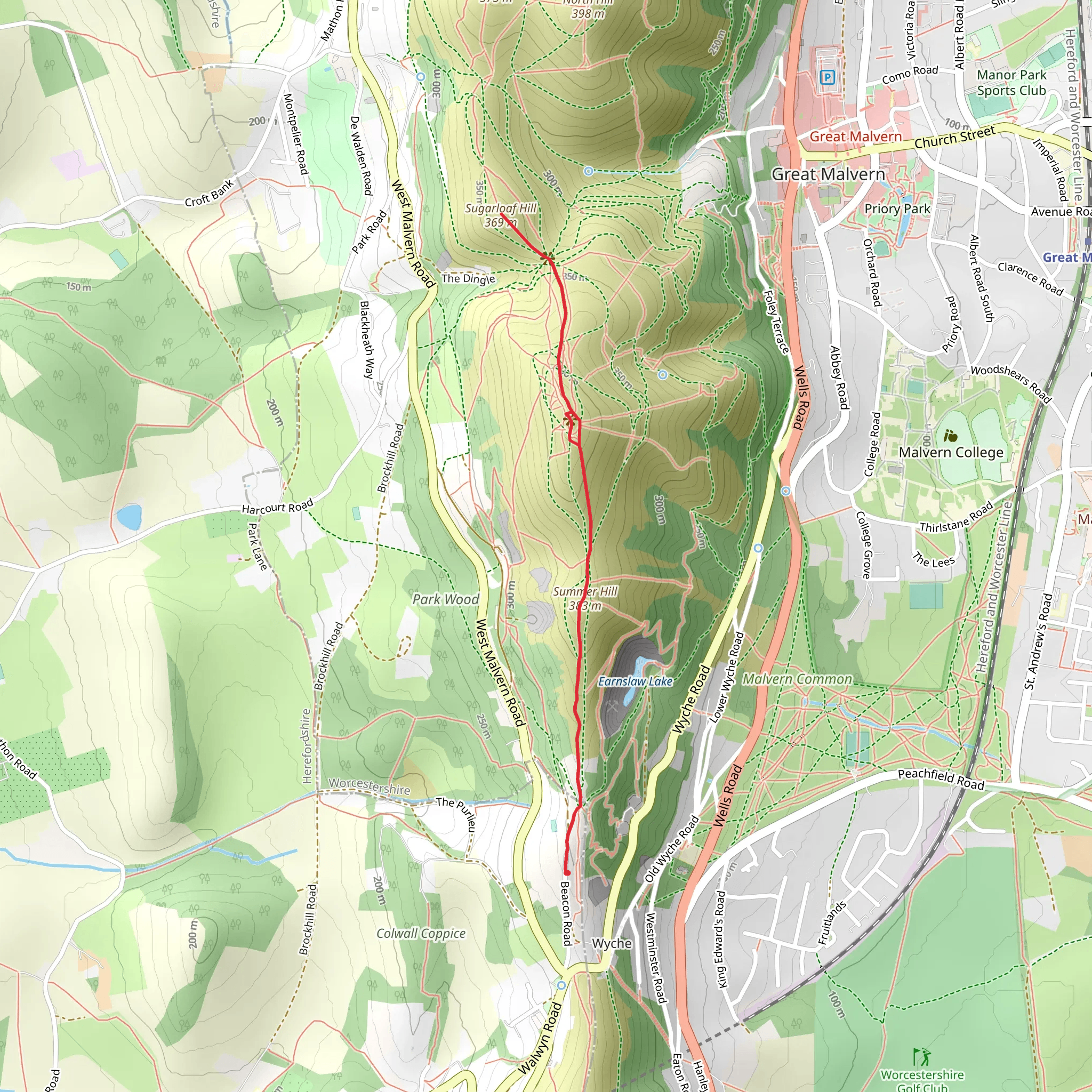 Upper Beacon Rd Car Park to Worcestershire Beacon and Sugarloaf Hill mobile static map