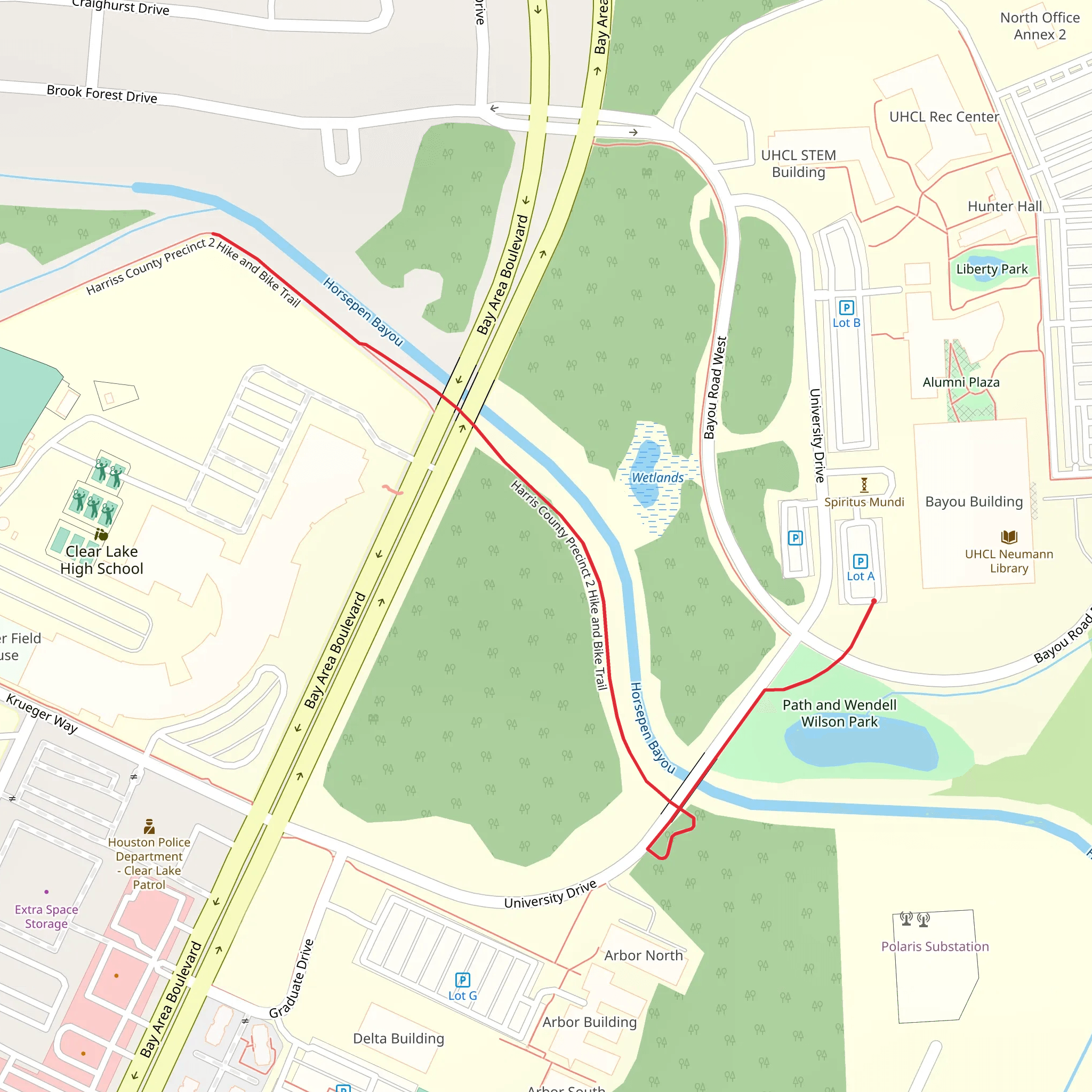 Walk beside Horsepen Bayou mobile static map