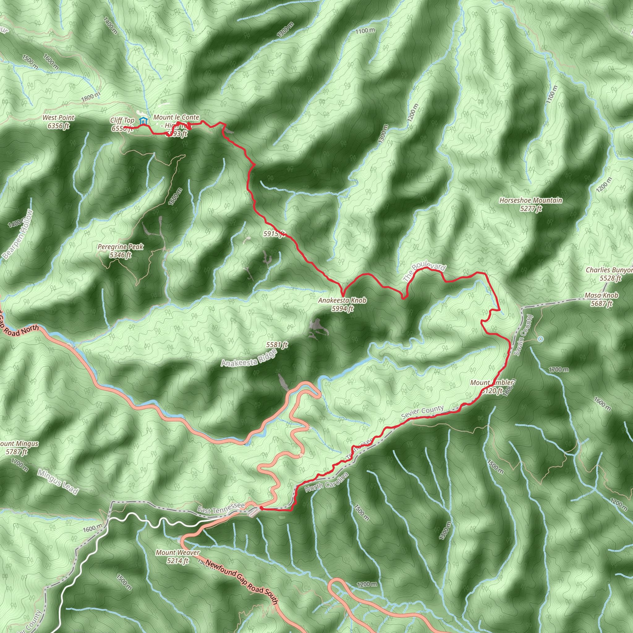 Mount LeConte via Boulevard Trail mobile static map