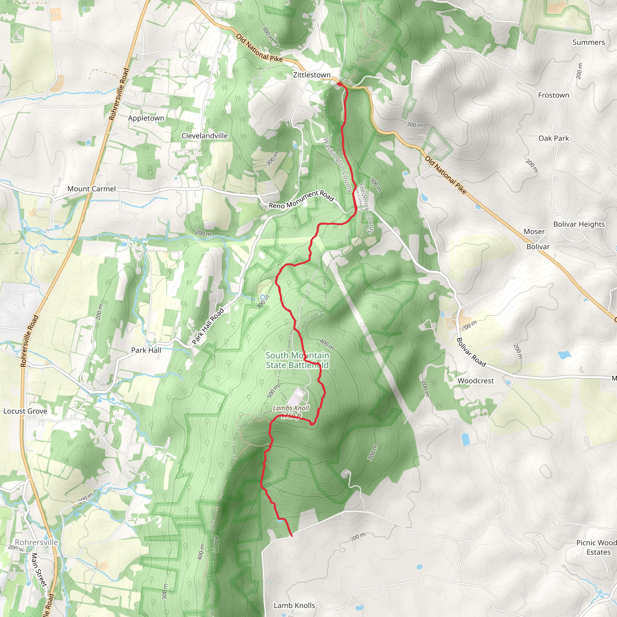 Lambs Knoll via Appalachian Trail mobile static map