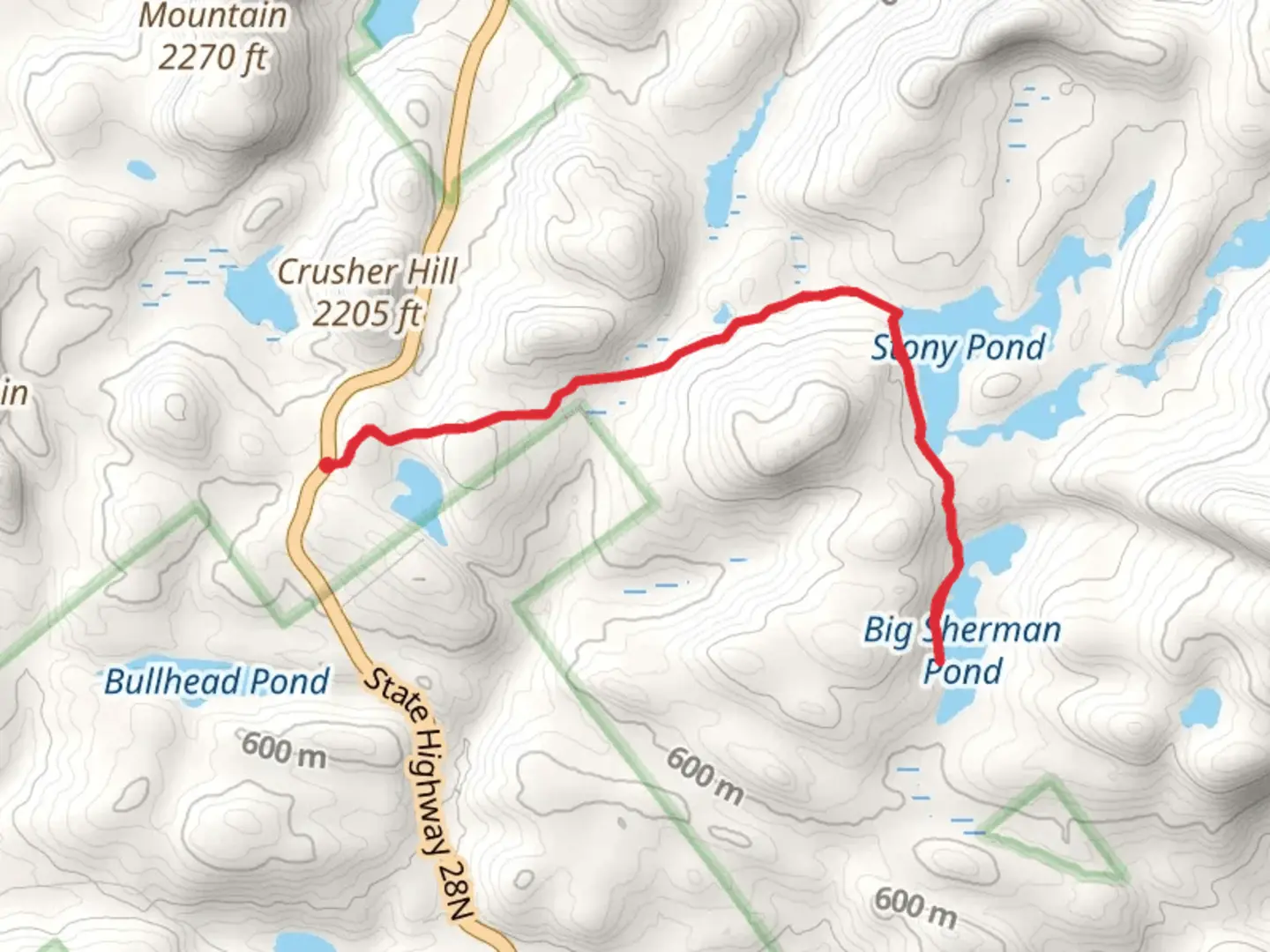 An image depicting the trail Big Sherman Pond via Stony Pond Trail and its surrounding area.