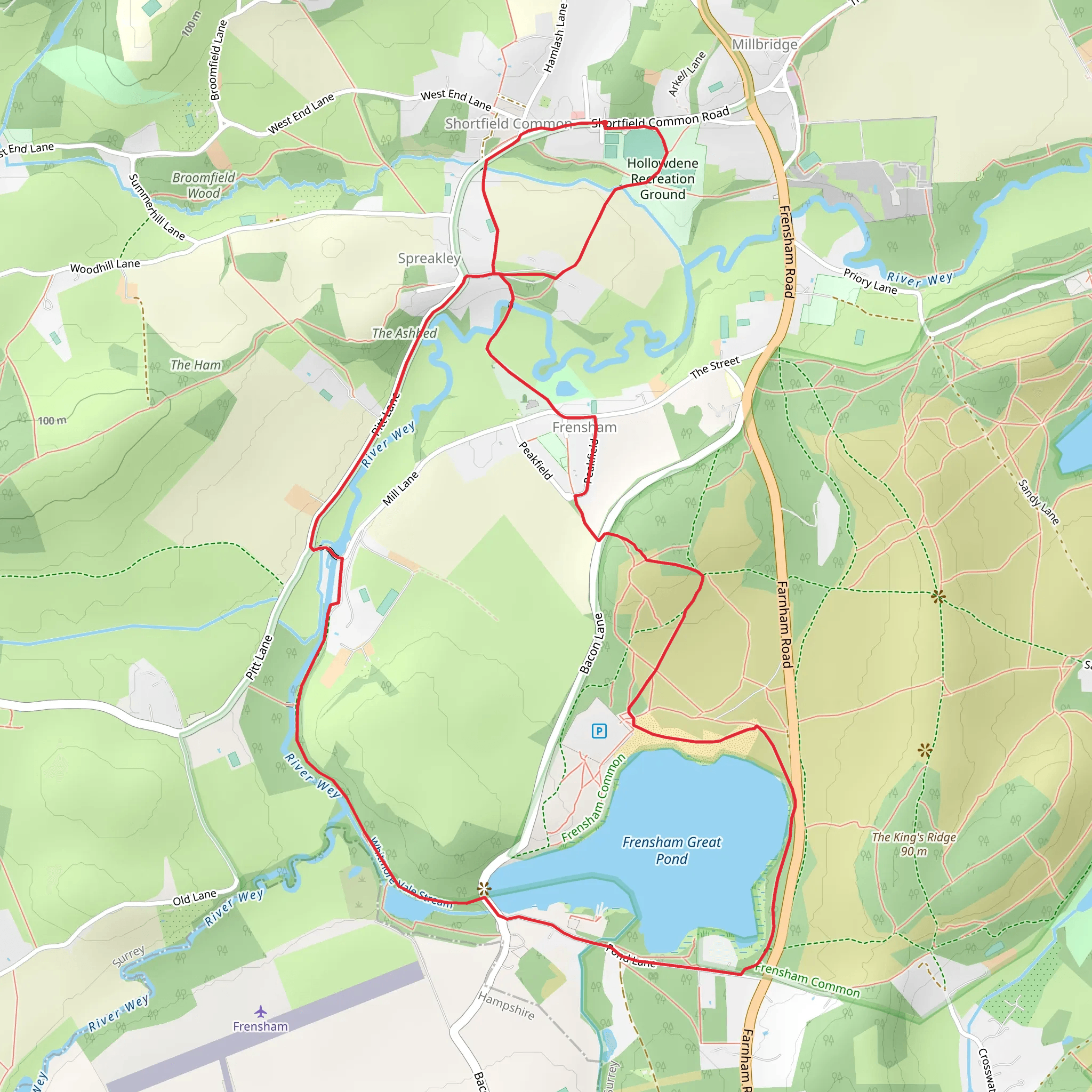 Spreakley and Frensham Great Pond Loop mobile static map