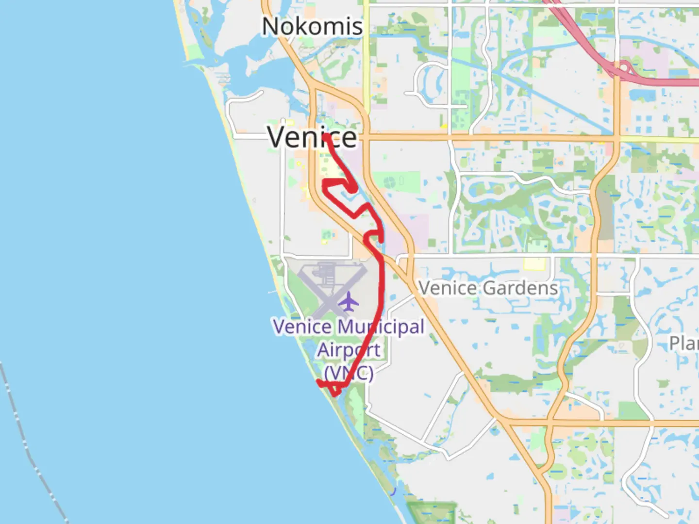 An image depicting the trail Venetian Waterway Trail Out and Back and its surrounding area.