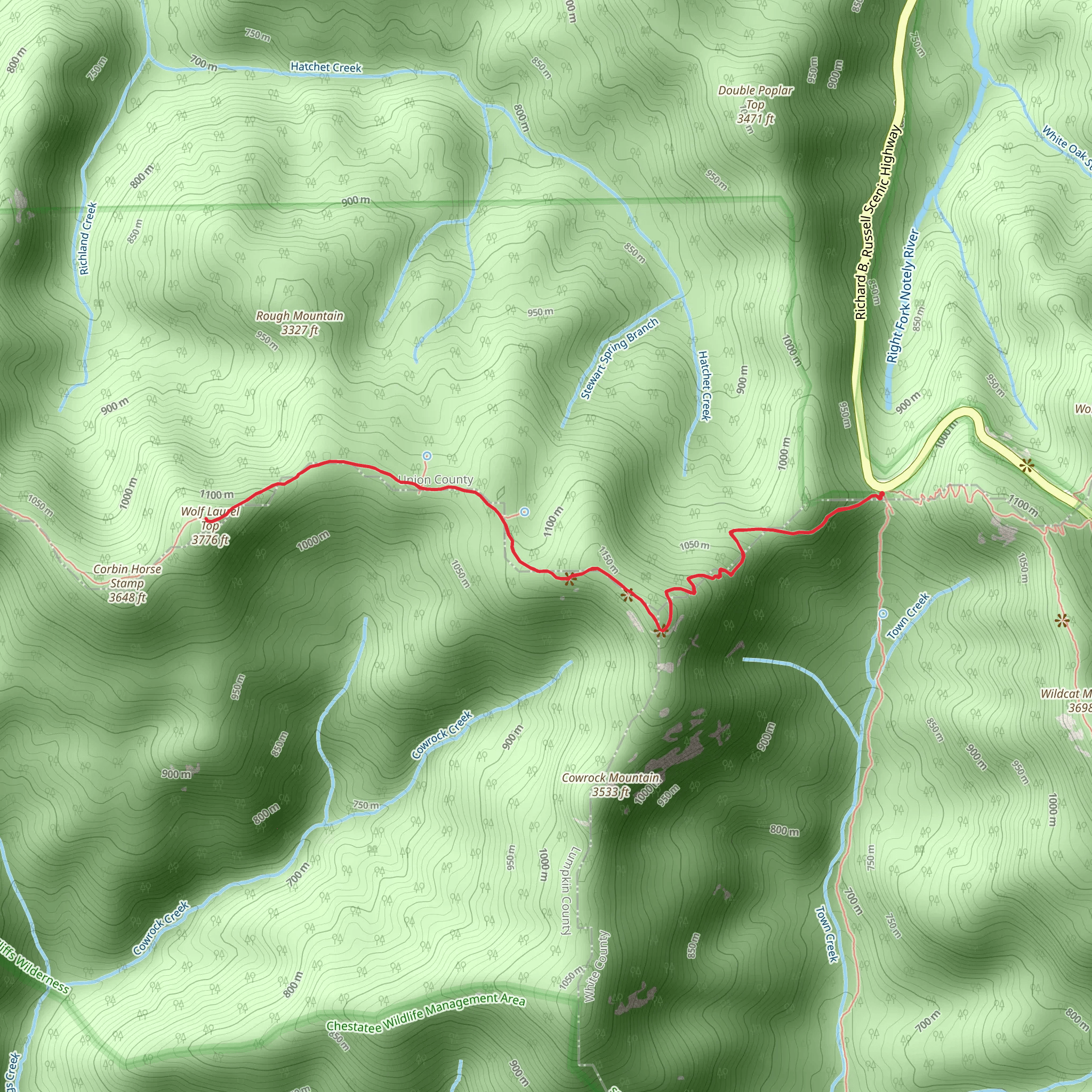 Wolf Laurel Top and Green Cliff Top via Appalachian Trail mobile static map