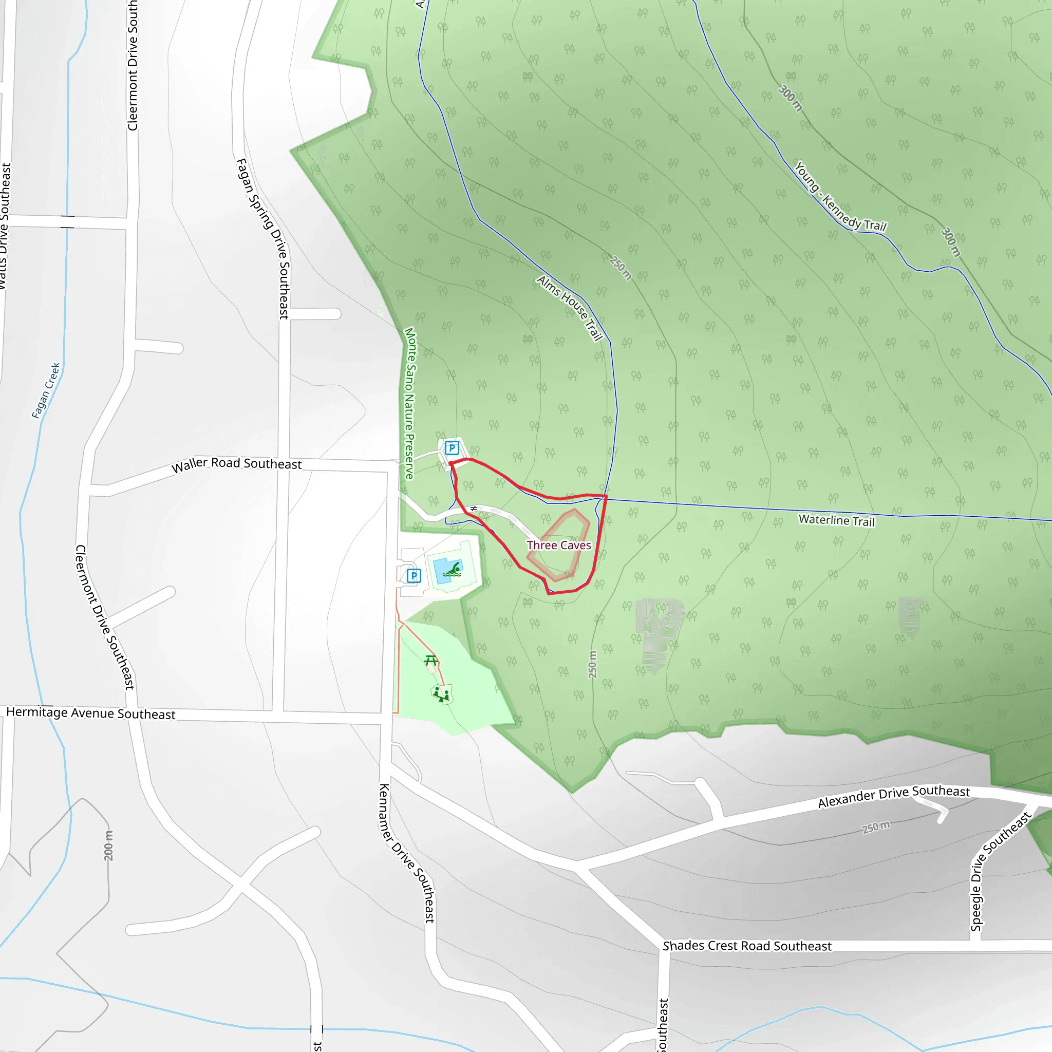 Three Caves Loop mobile static map