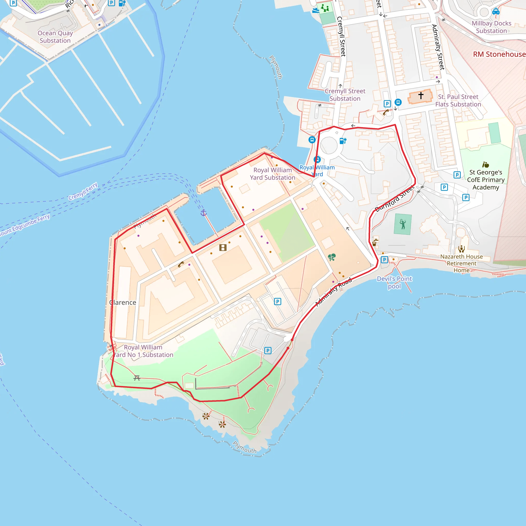 Royal William Yard and Devil’s Point Walk mobile static map