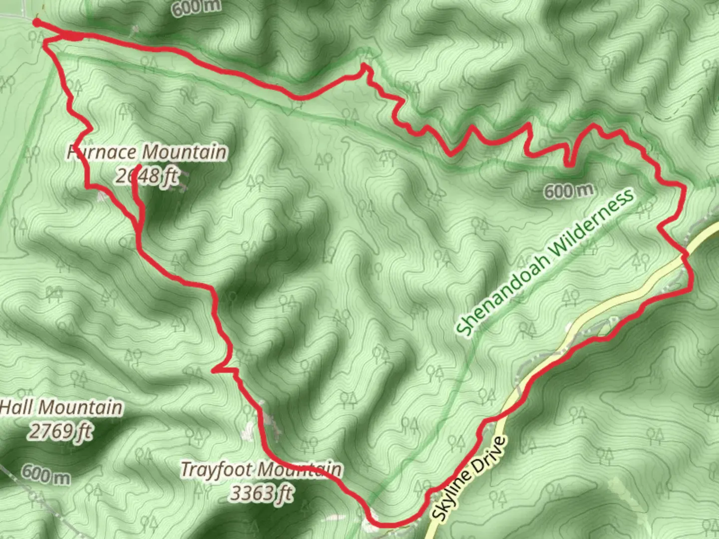 An image depicting the trail Browns Gap Fire Road, Browns Gap, Appalachian and Furnace Mountain Loop Trail and its surrounding area.