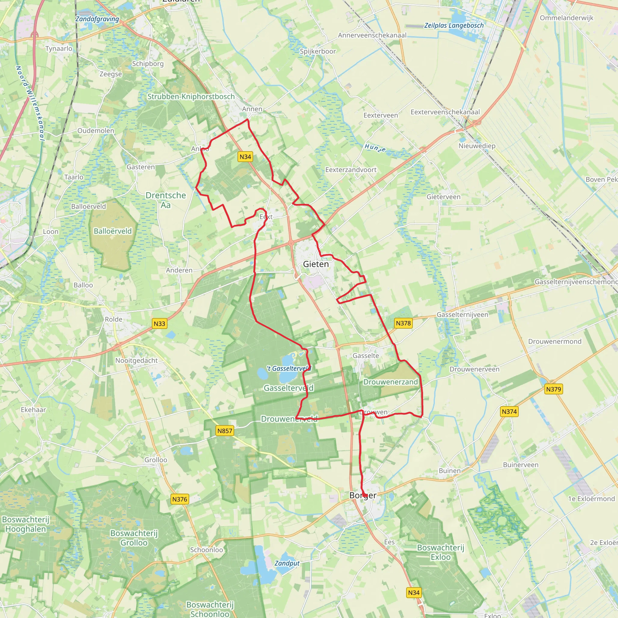 Drouwenerzand, Zwanemeer and Hemelrijk via Eexterweg mobile static map