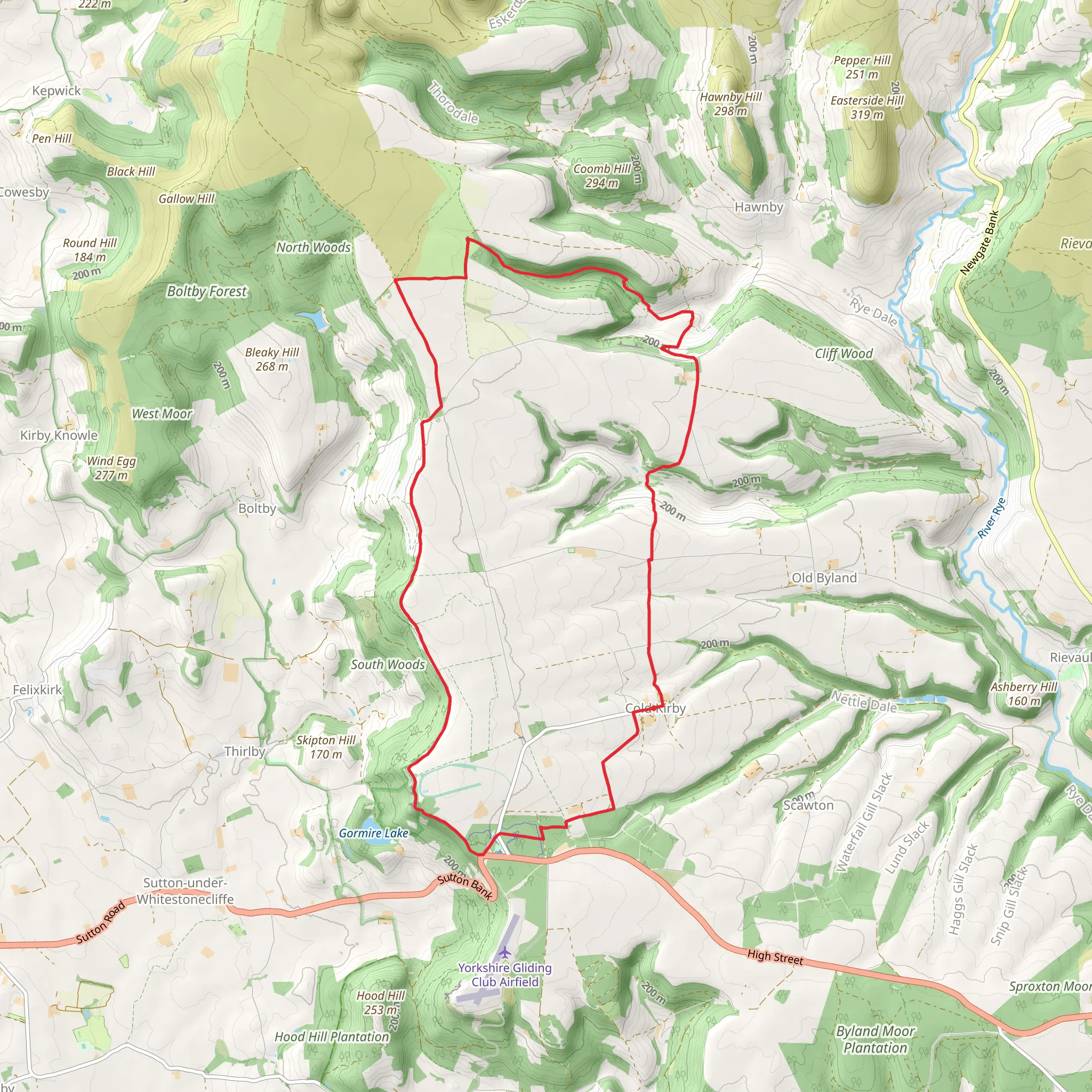 Cold Kirby - Sutton Bank - Whitestone Cliff - Boltby Scar - Gowerdale and Murton Heights mobile static map