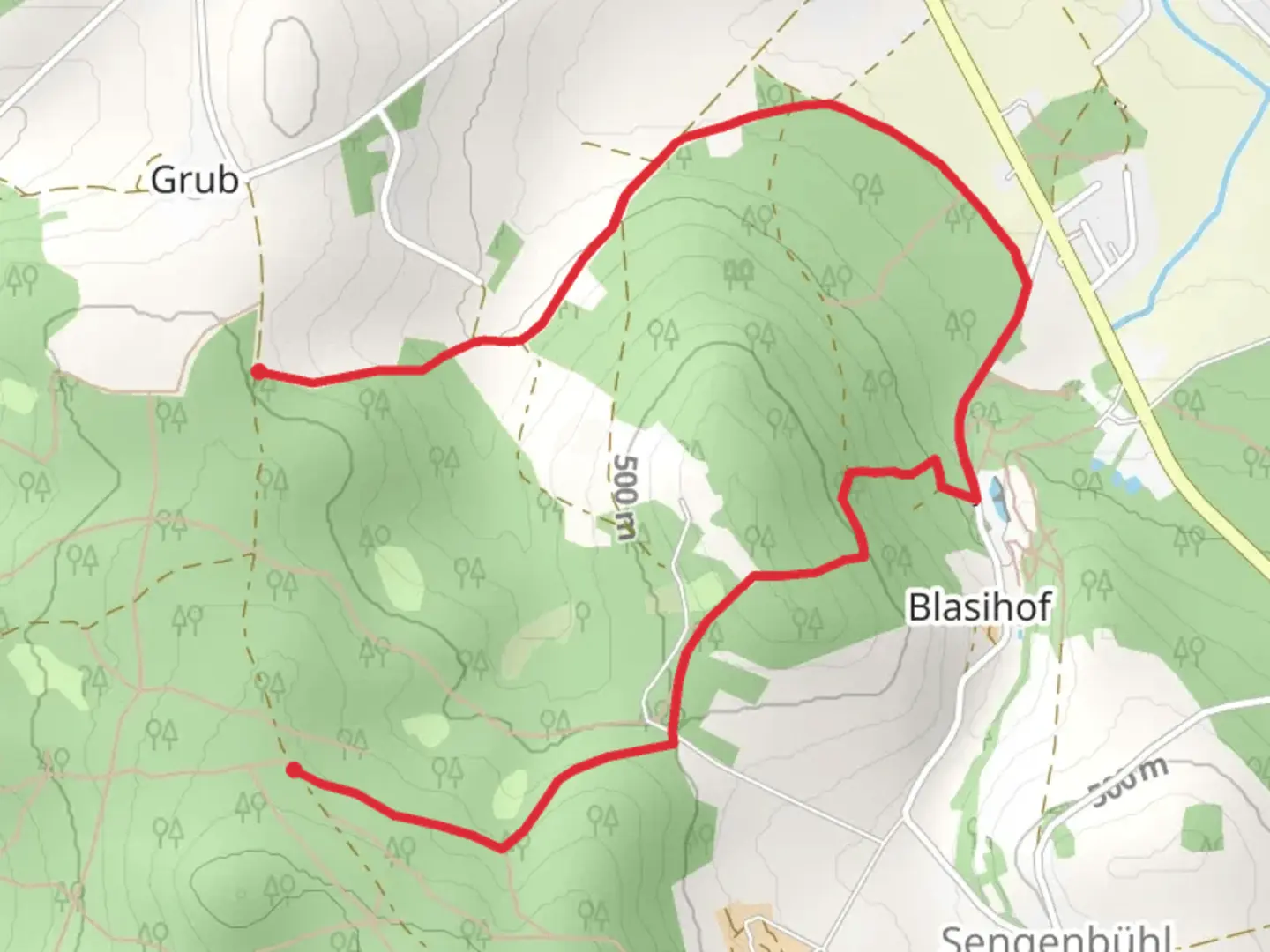 An image depicting the trail Waldmuseum and Steinbruchsee Horseshoe Walk via Fu04 Steinbruchseeweg and its surrounding area.