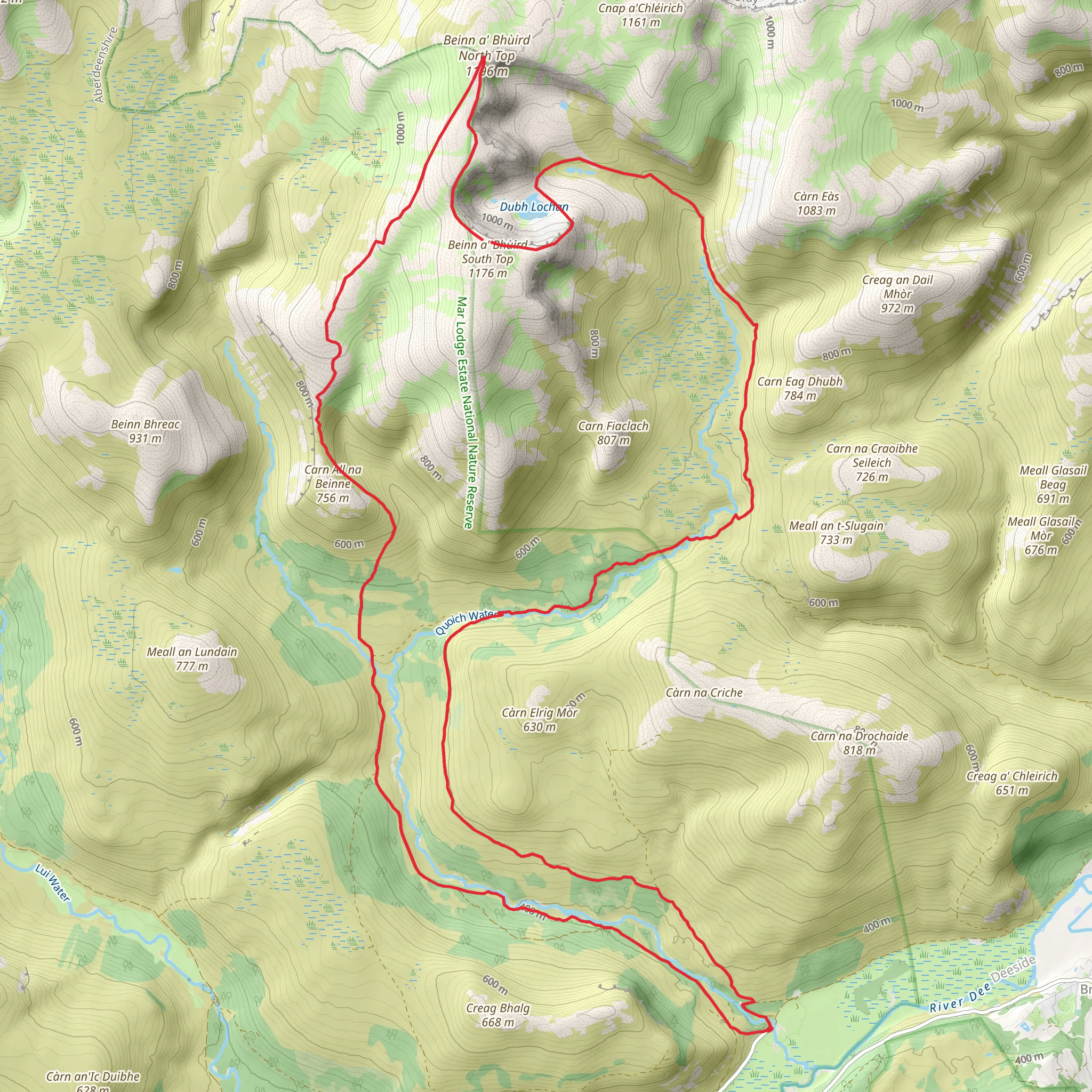 Beinn a' Bhuird Loop via Dubh Lochan mobile static map