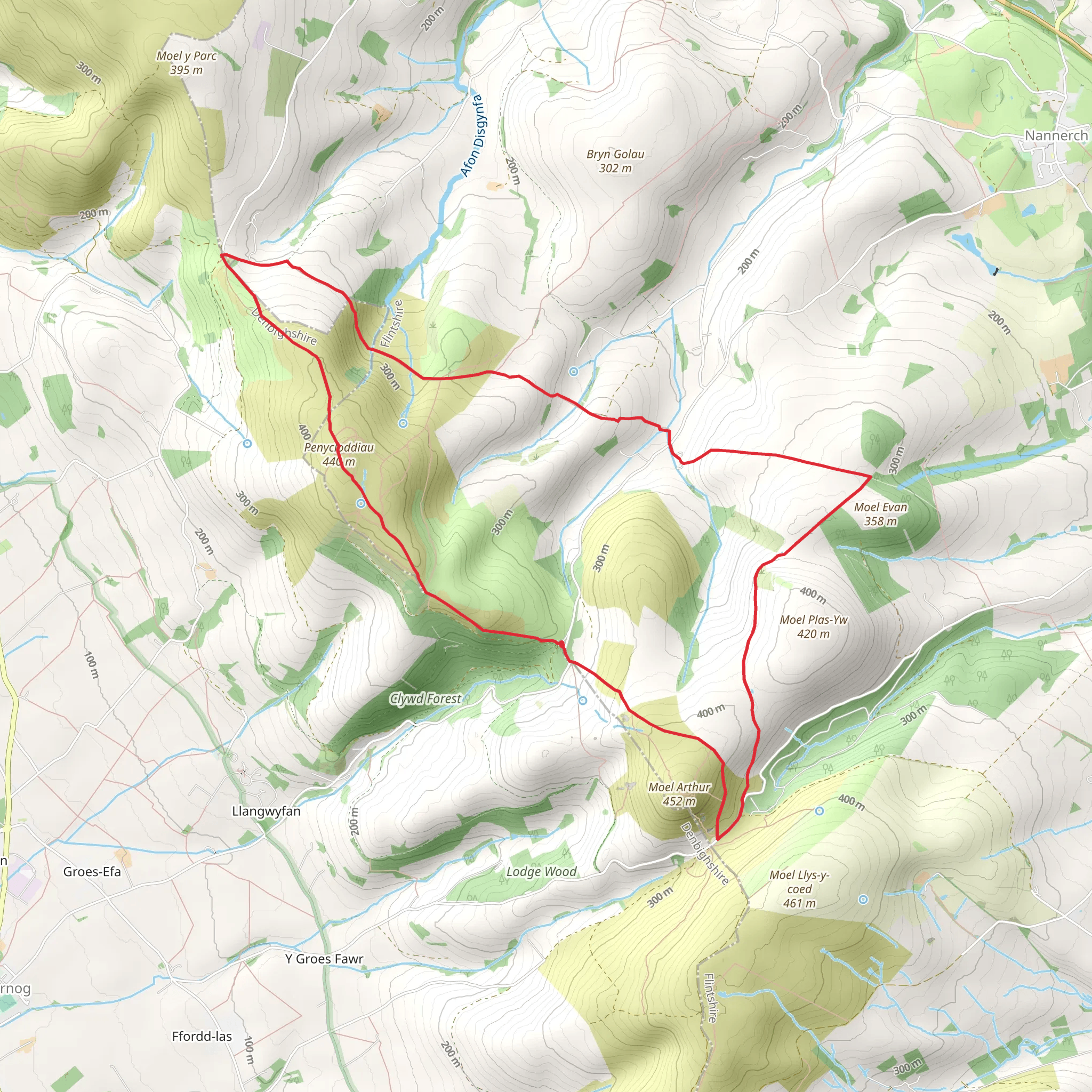 Moel Arthur and Penycloddiau mobile static map