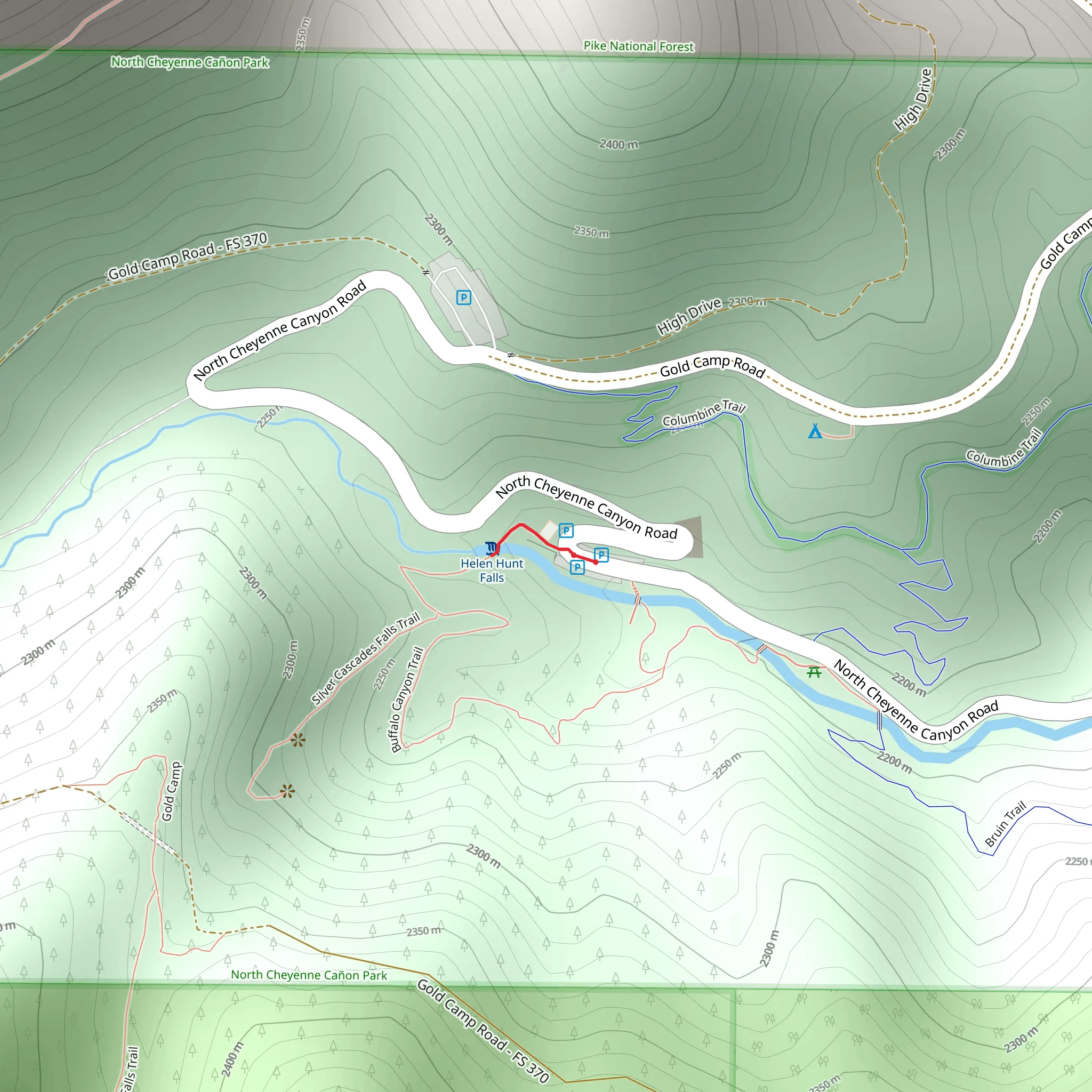 Silver Cascades Falls Short Trail mobile static map