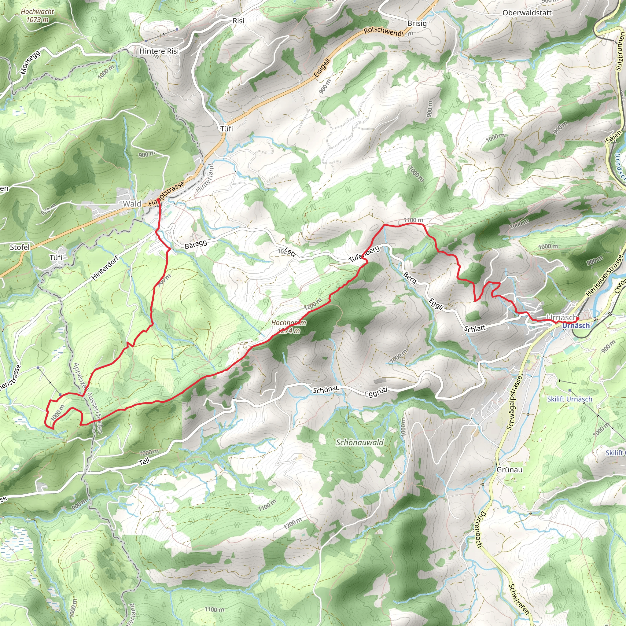 Urnäsch to Schönengrund mobile static map