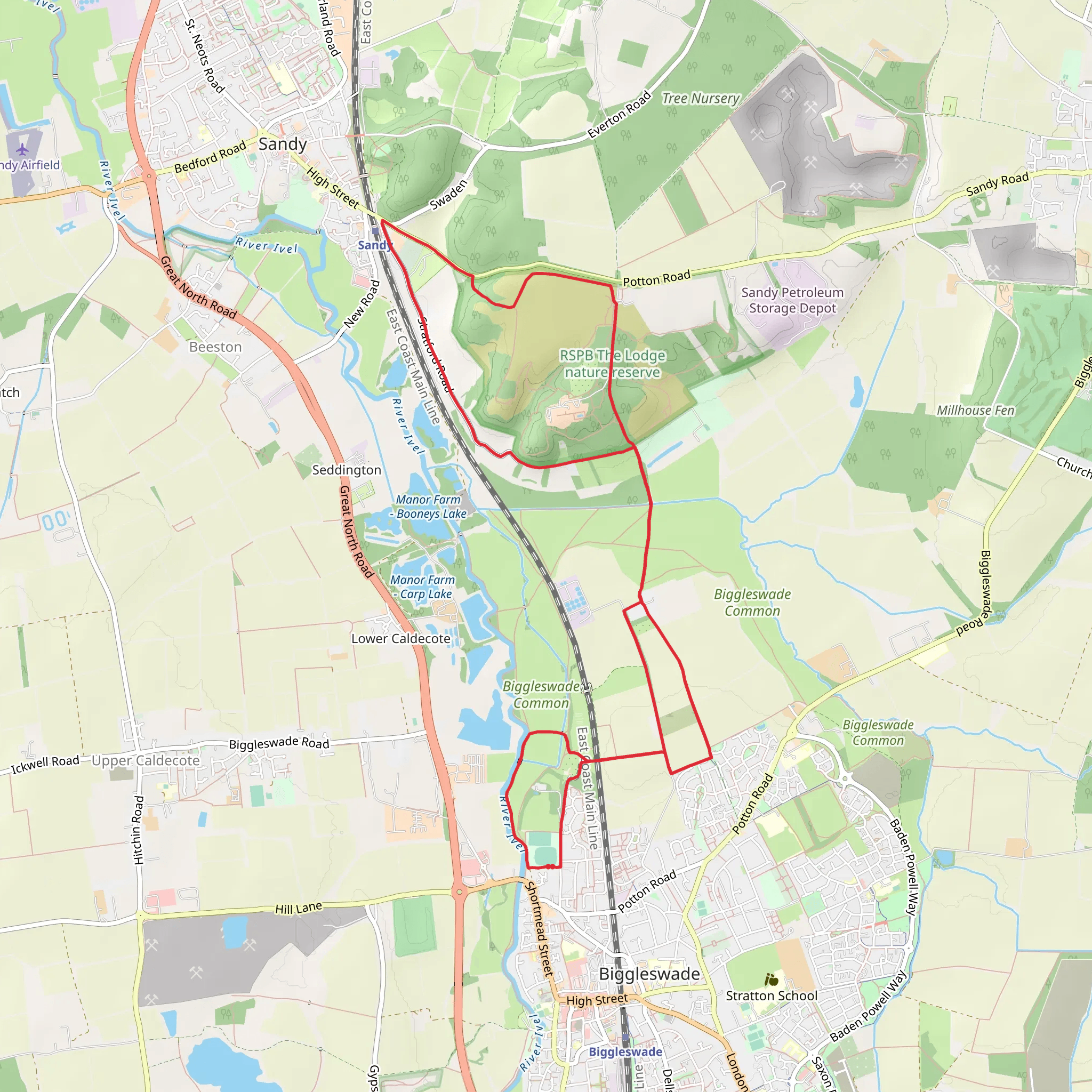 Biggleswade Common and Sandy Warren Loop mobile static map