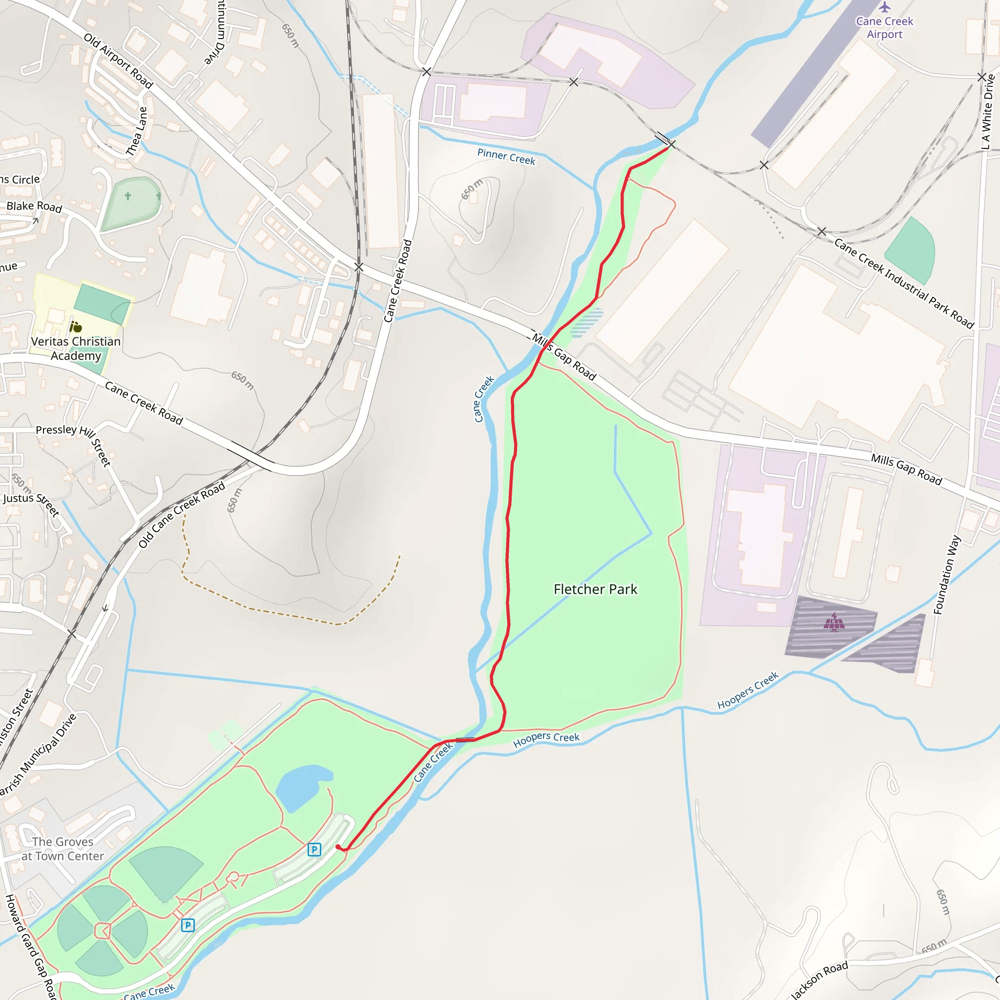 Cane Creek Walk along from Fletcher mobile static map