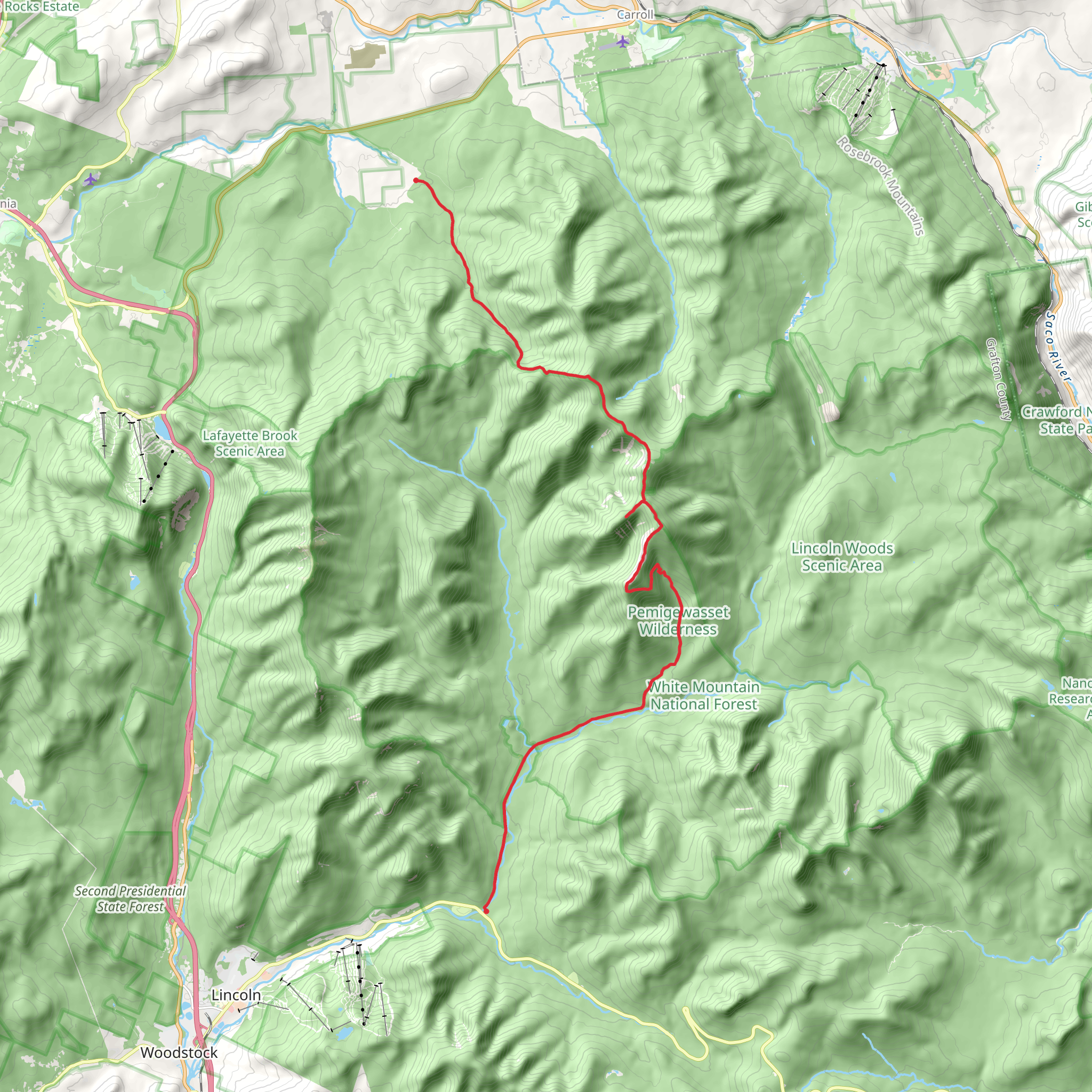 Gale River trail to Lincoln Woods Trail mobile static map