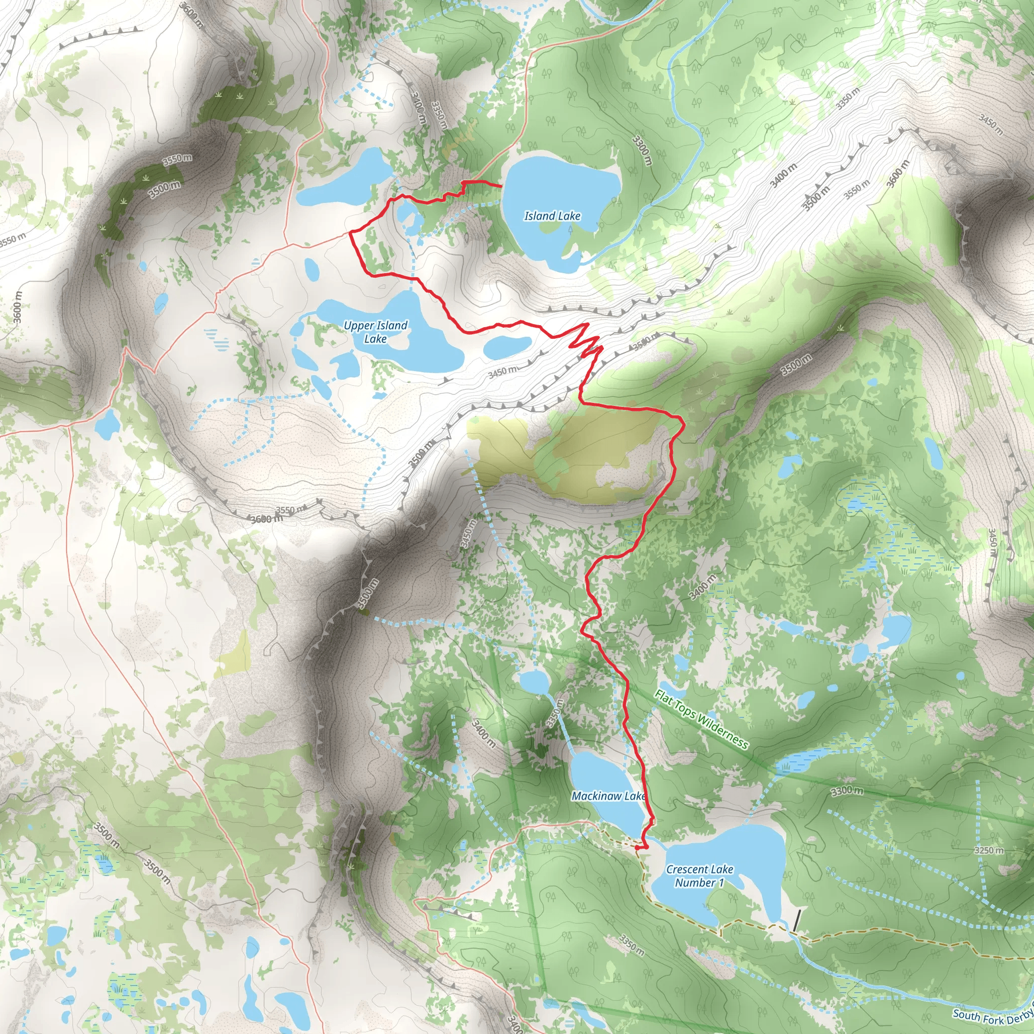 Island Lake and Upper Island Lake via South Derby Trail mobile static map