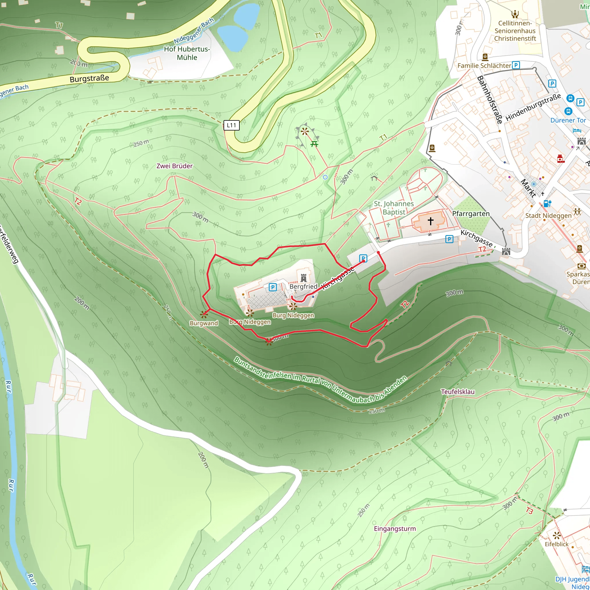 Freiwillige Feuerwehr Nideggen and Burgwand via Hasenacker mobile static map