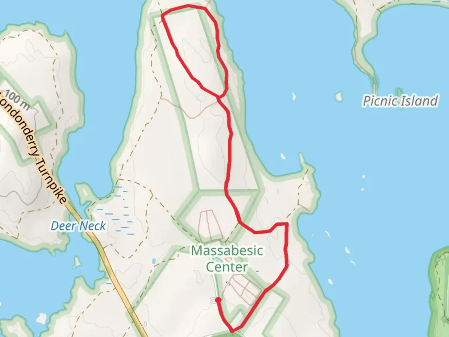 An image depicting the trail Walk along Massabesic Lake from Fired Road 36 and its surrounding area.