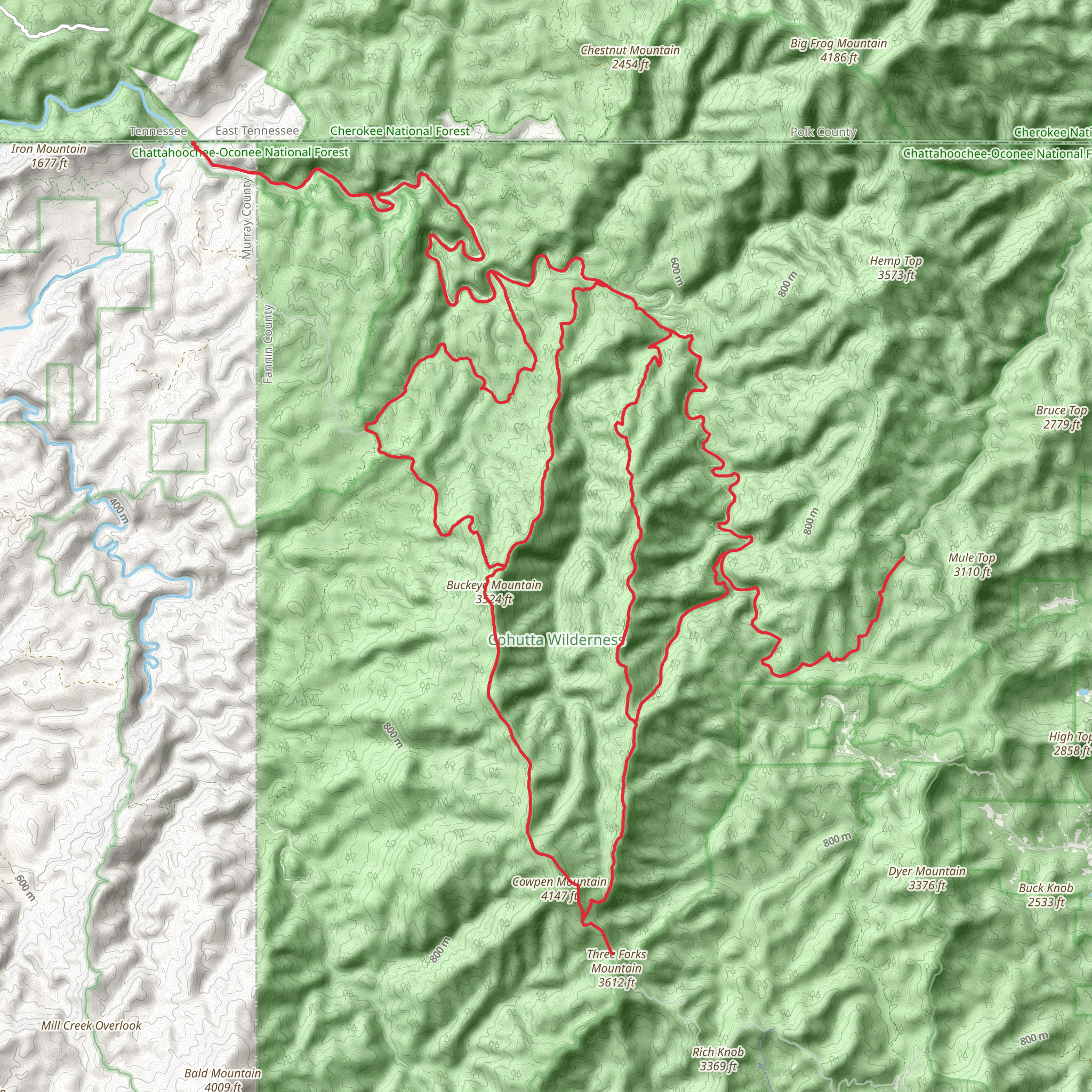 Jacks River to Cowpen Mountain mobile static map