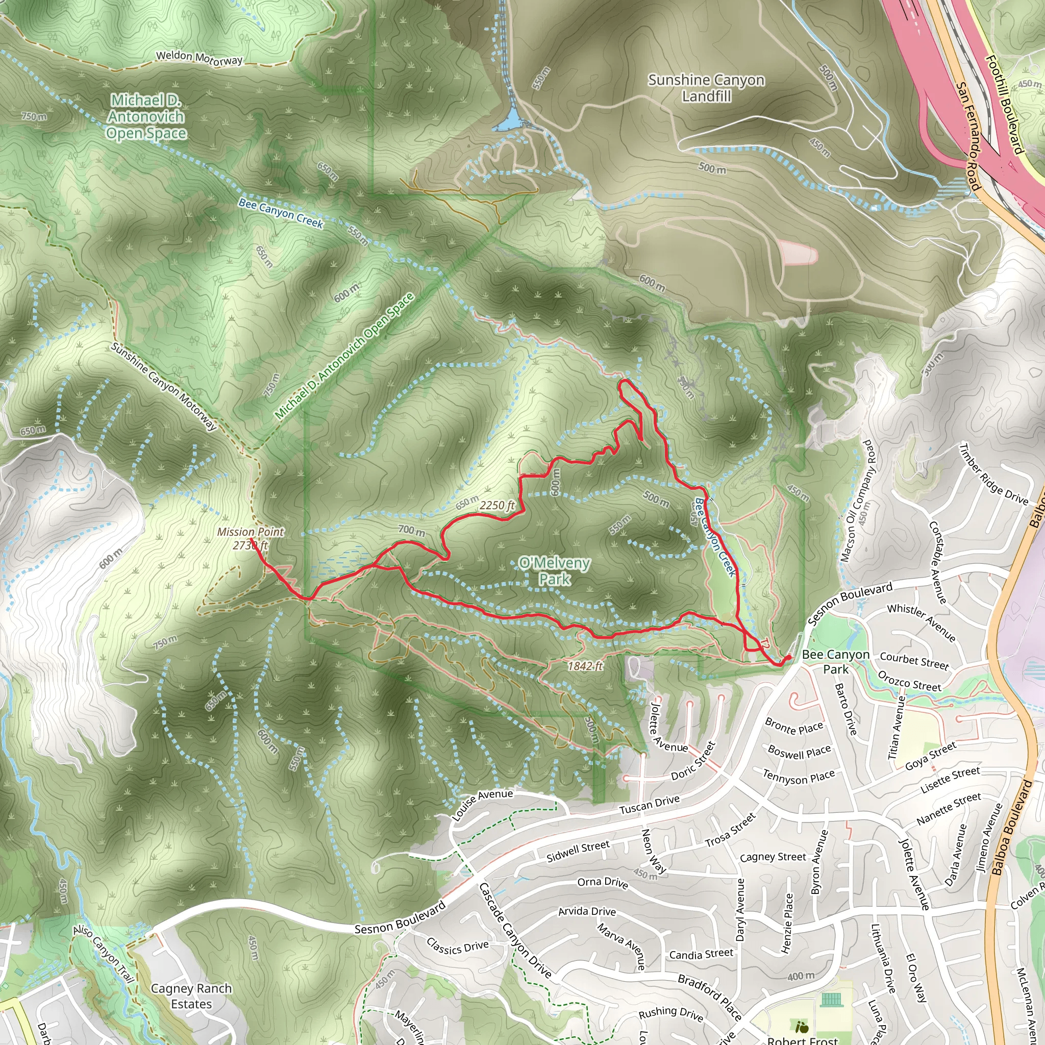Bee Canyon, Mission Point and Grotto Loop Trail mobile static map
