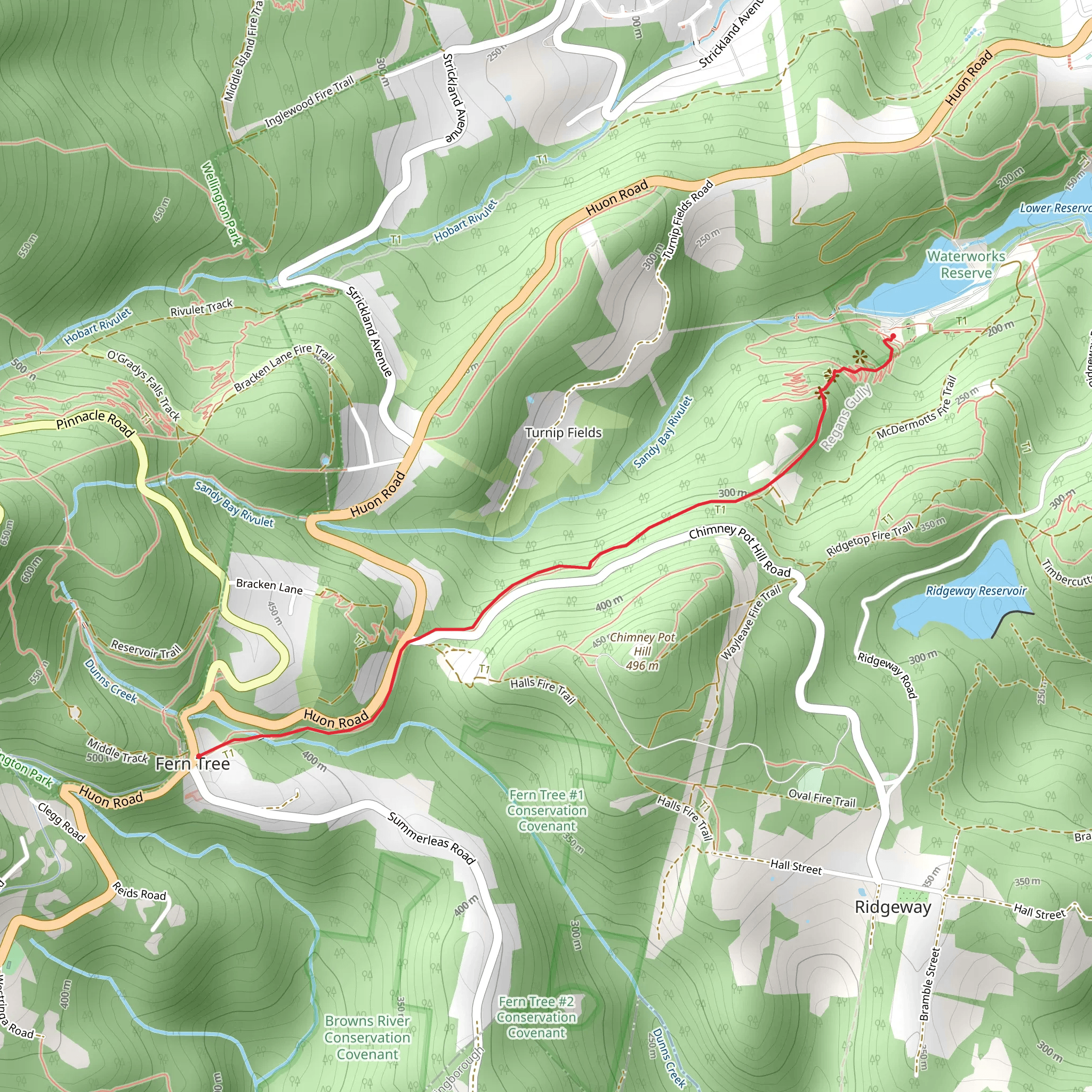 Pipeline Track - Fern Tree to Waterworks Reserve mobile static map