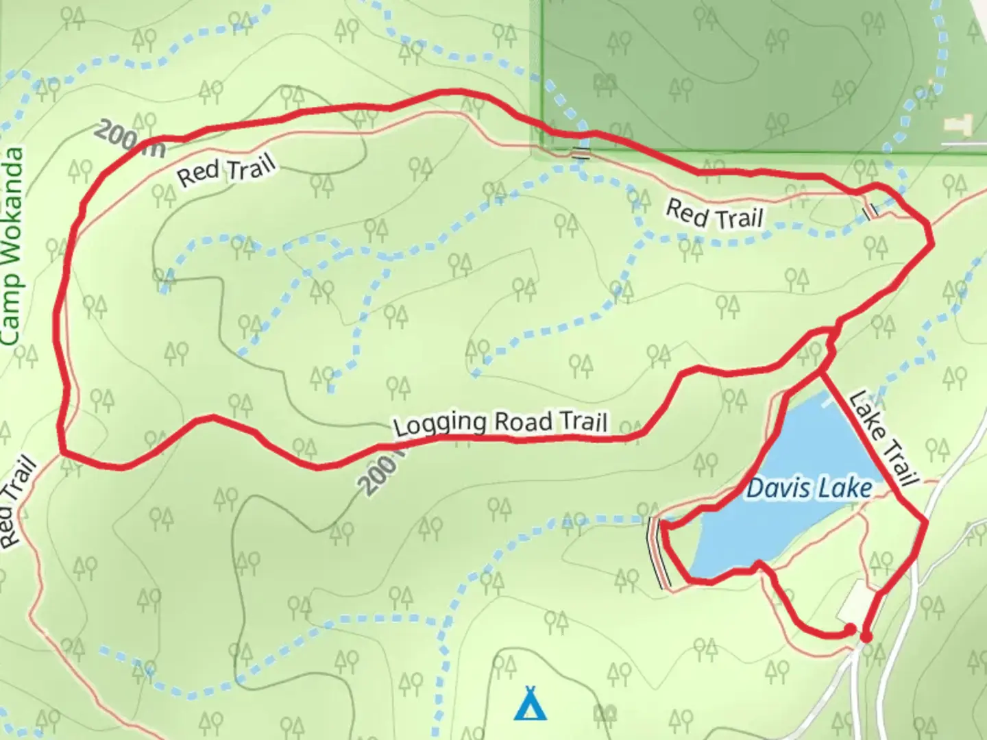 An image depicting the trail Davis Lake, North Red and Logging Road Loop Trail and its surrounding area.