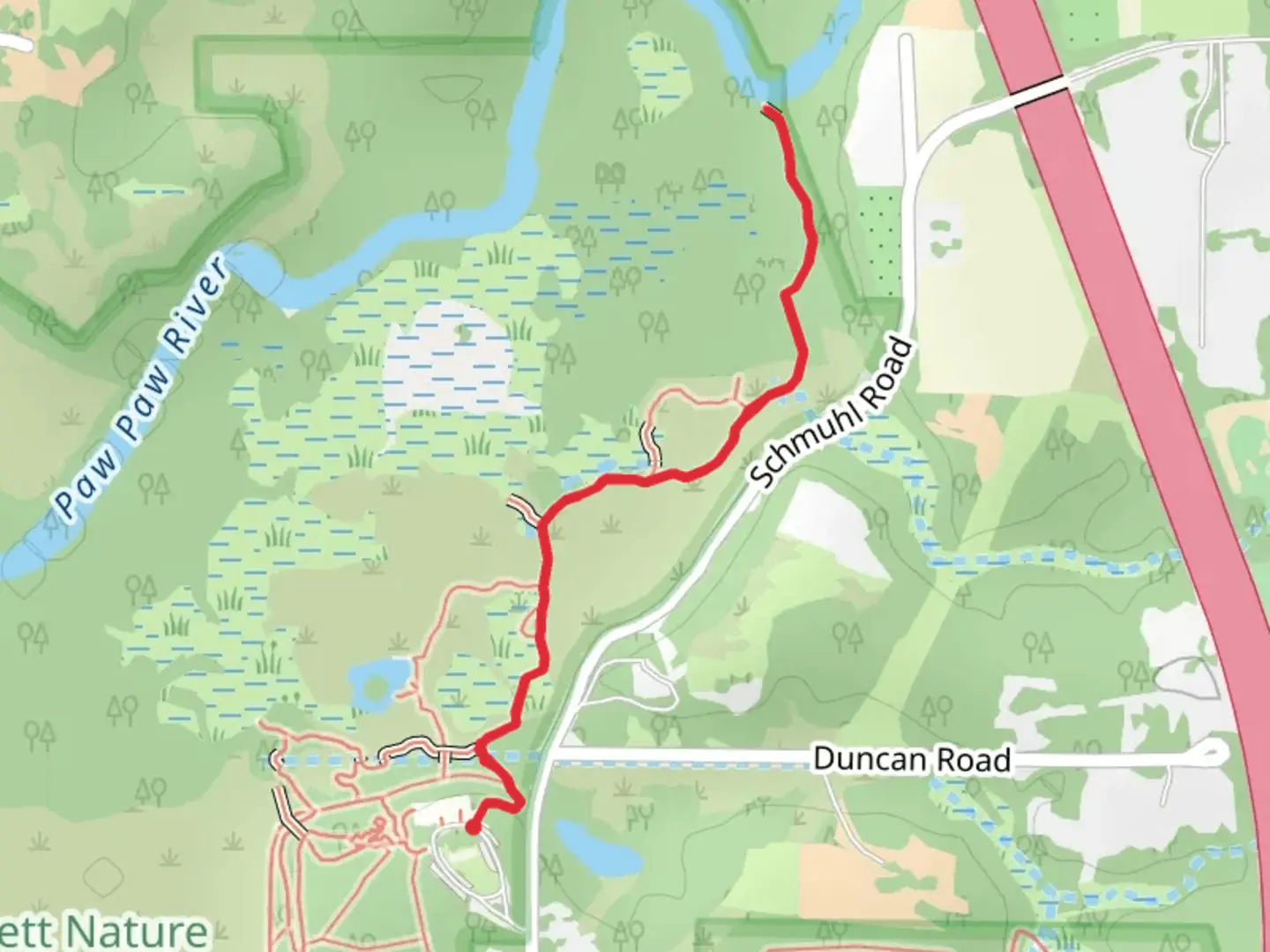 An image depicting the trail Paw-Paw River via River Trail and its surrounding area.