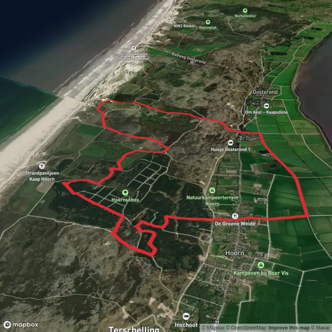 An image depicting the trail Hedredersplak, Hoornsebos and Douwkesplak Loop and its surrounding area.