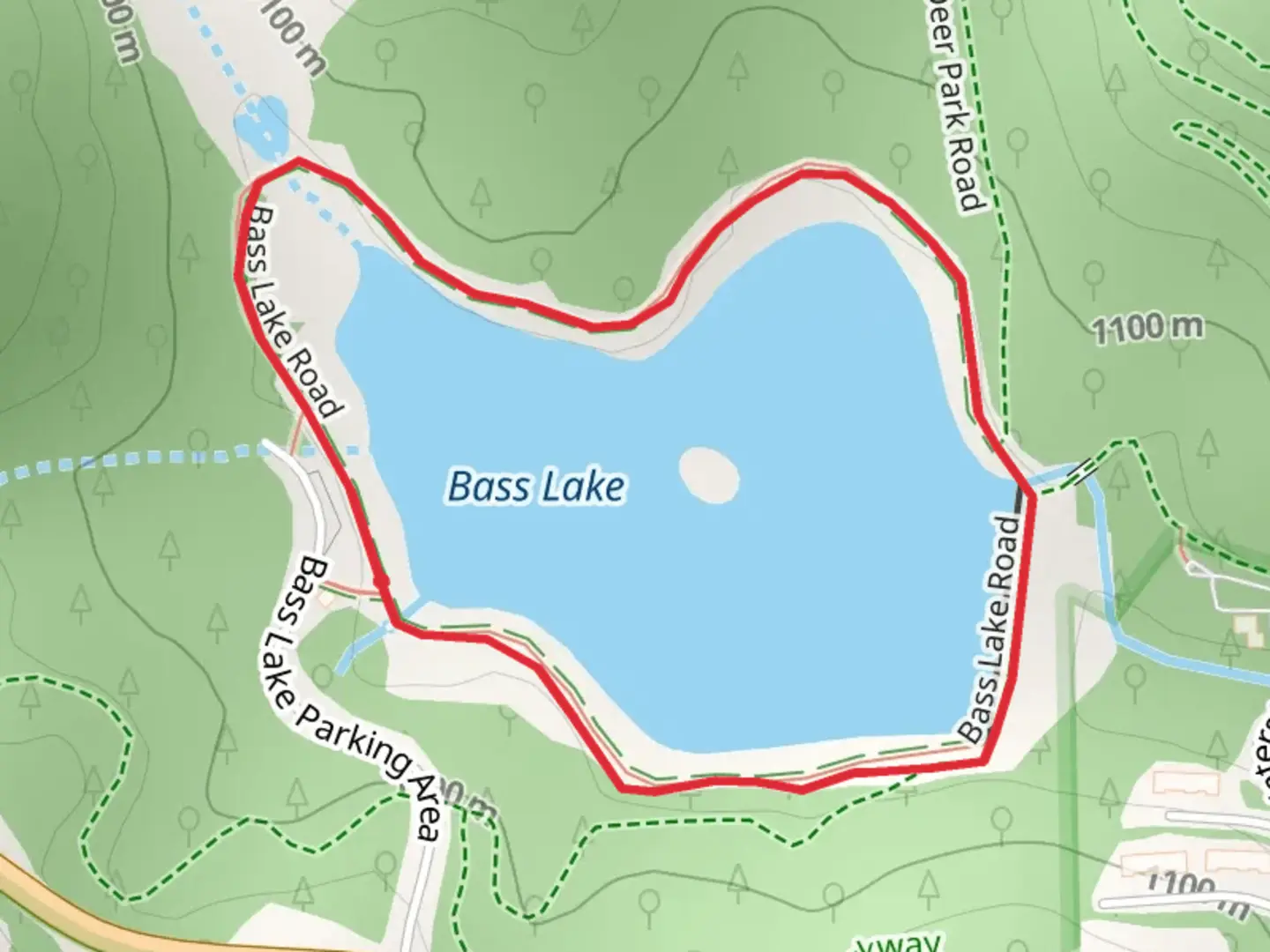 An image depicting the trail Bass Lake Loop and its surrounding area.