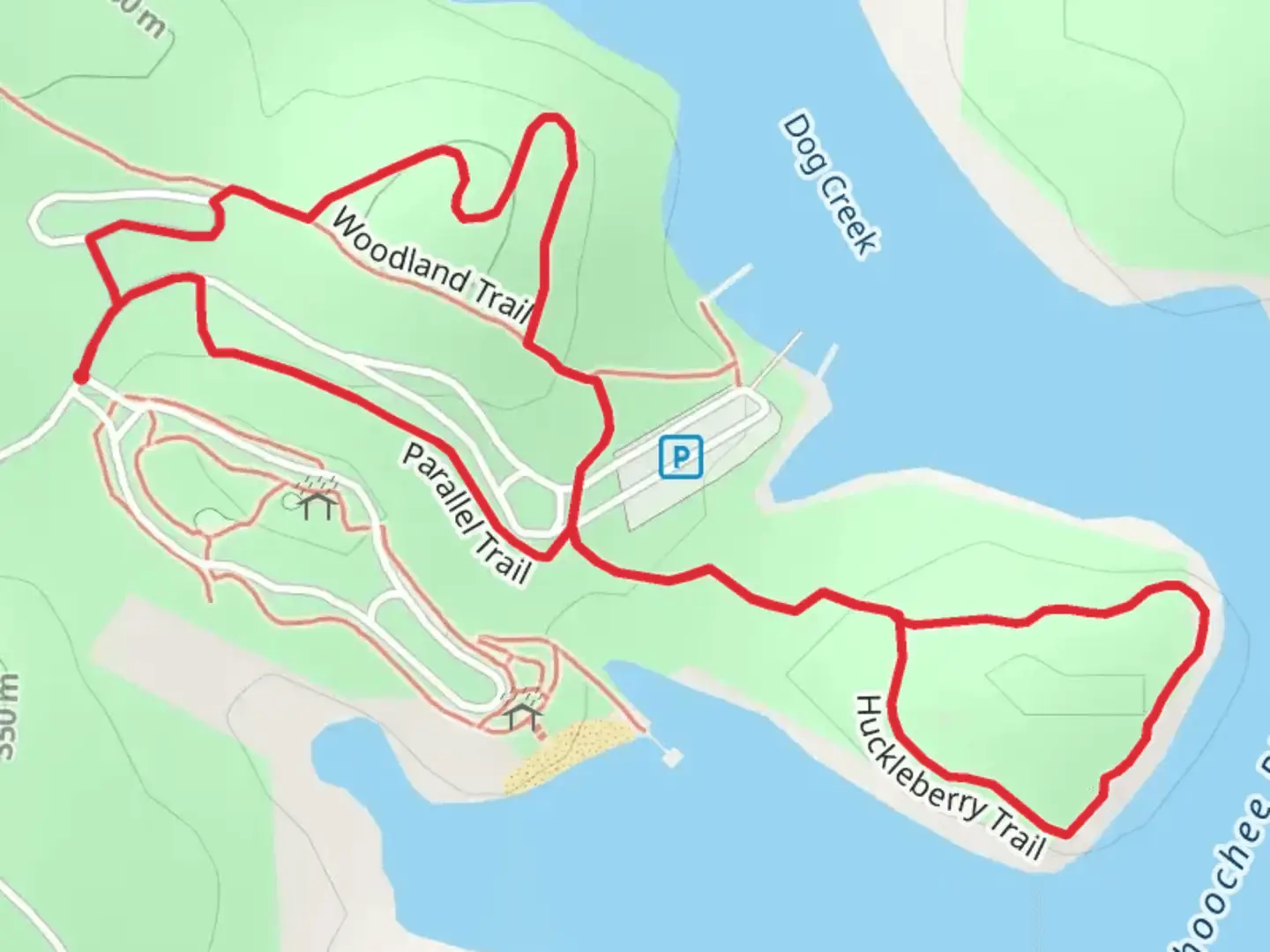 An image depicting the trail Woodland - Parallel - Huckleberry Loop Trail and its surrounding area.