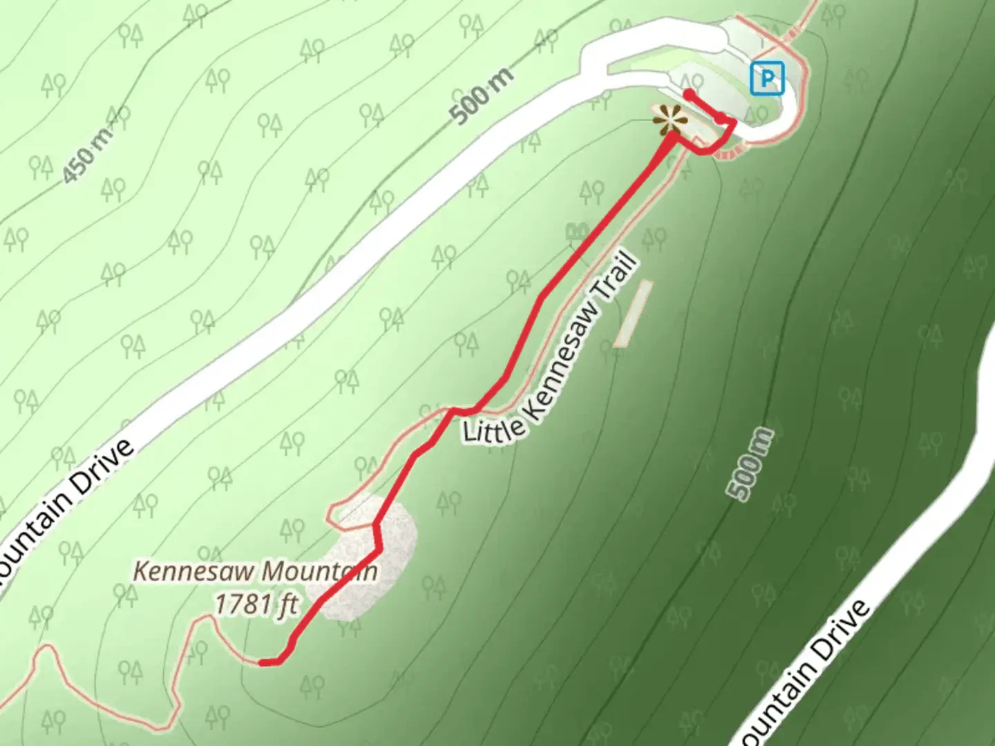 An image depicting the trail Kennesaw Mountain and its surrounding area.