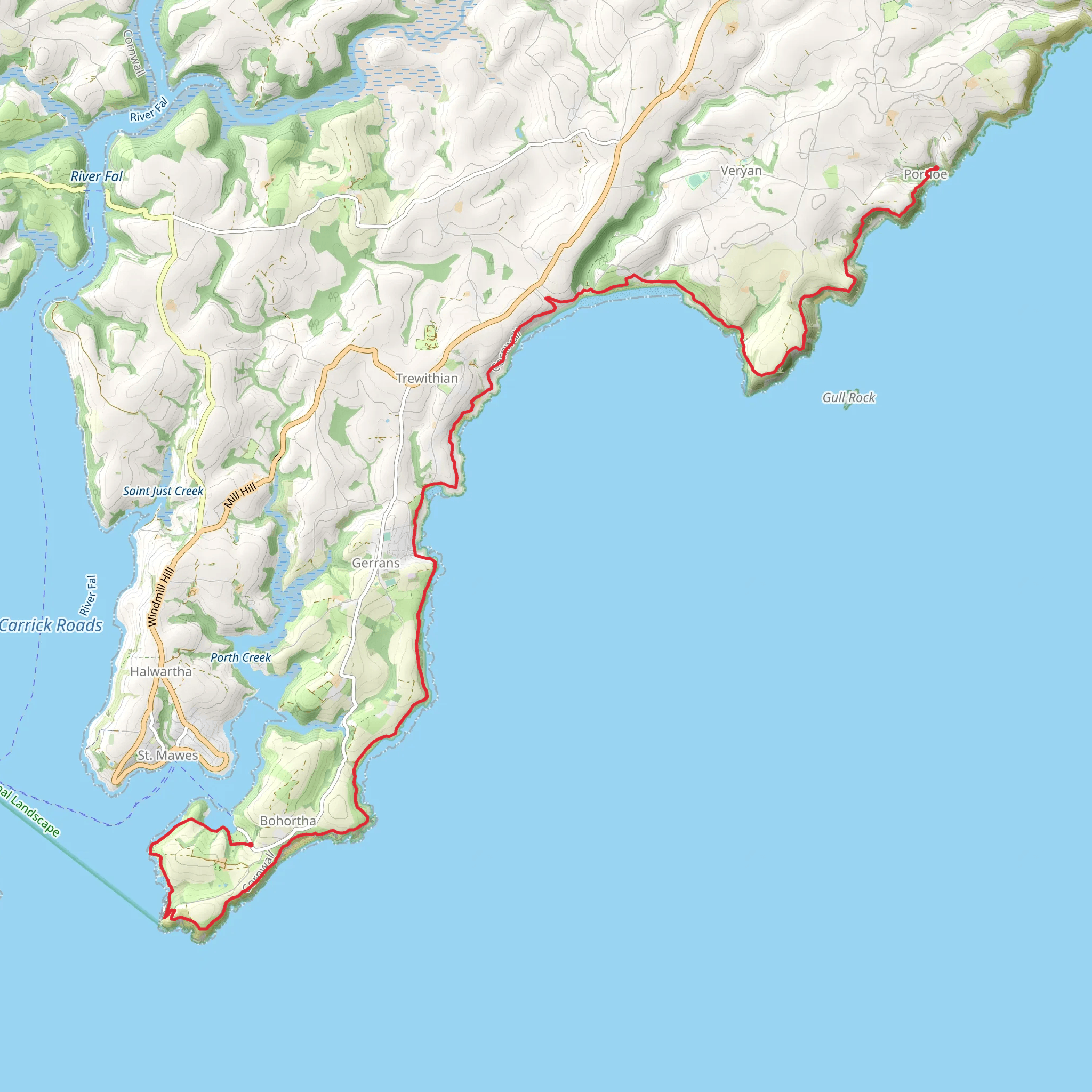 Bohortha to Portloe Walk mobile static map