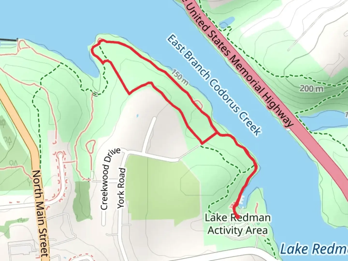 An image depicting the trail East Branch Codorus Creek Loop Trail from Hess Farm Road and its surrounding area.